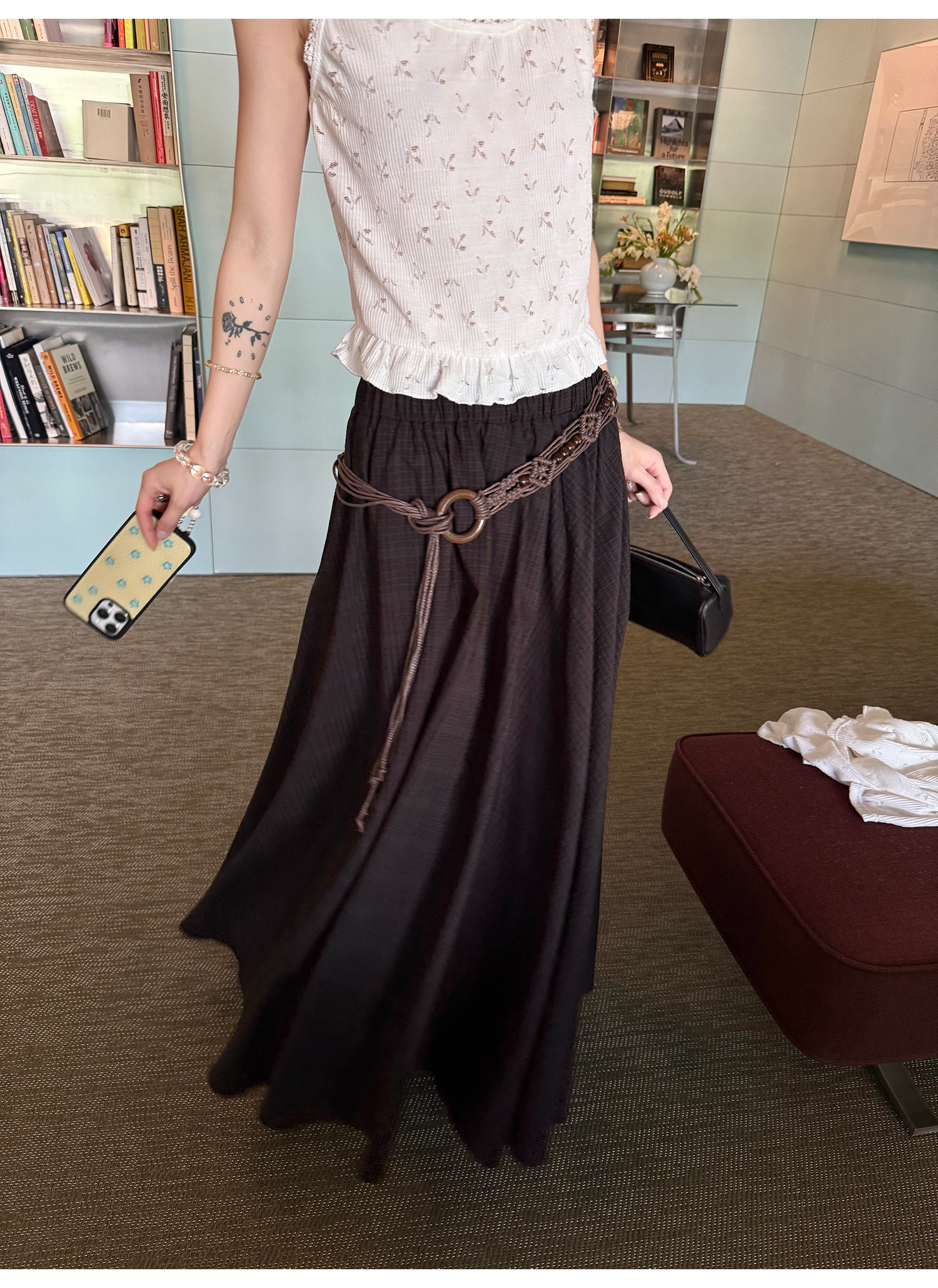 LelyMooch ふんわりチェックロングスカート  LEM208