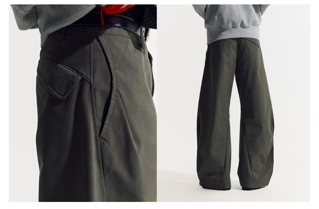 立体カーブドライン × ワイドシルエット構造タックデザインパンツ LOM030