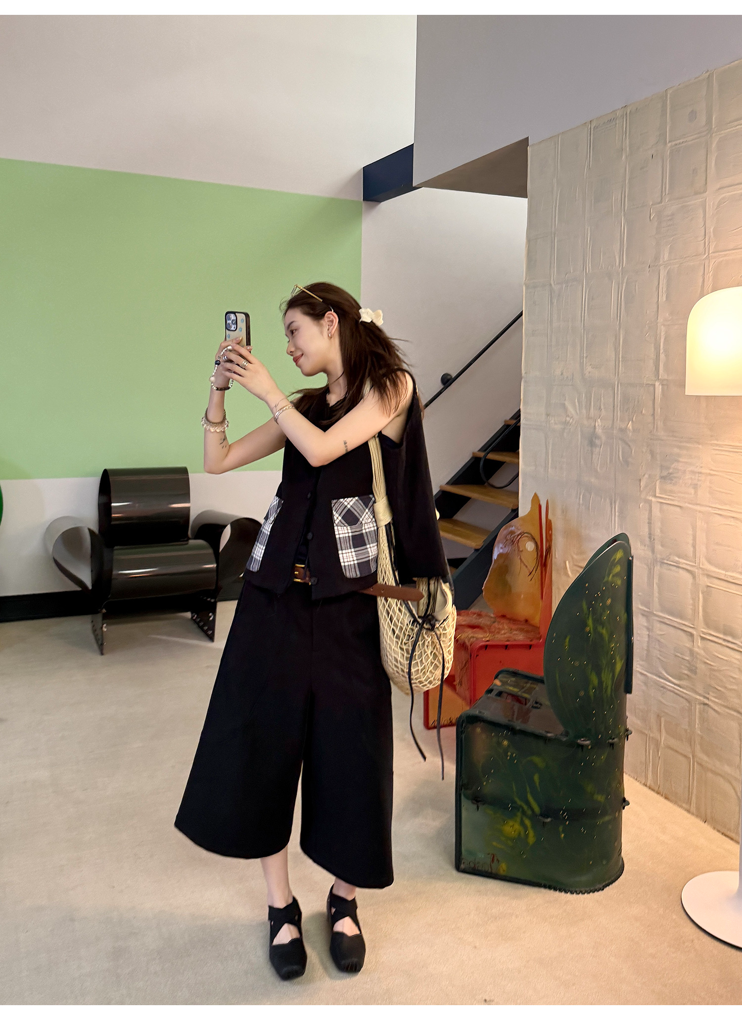 LelyMooch Aライン ワイドパンツ七分丈  LEM202