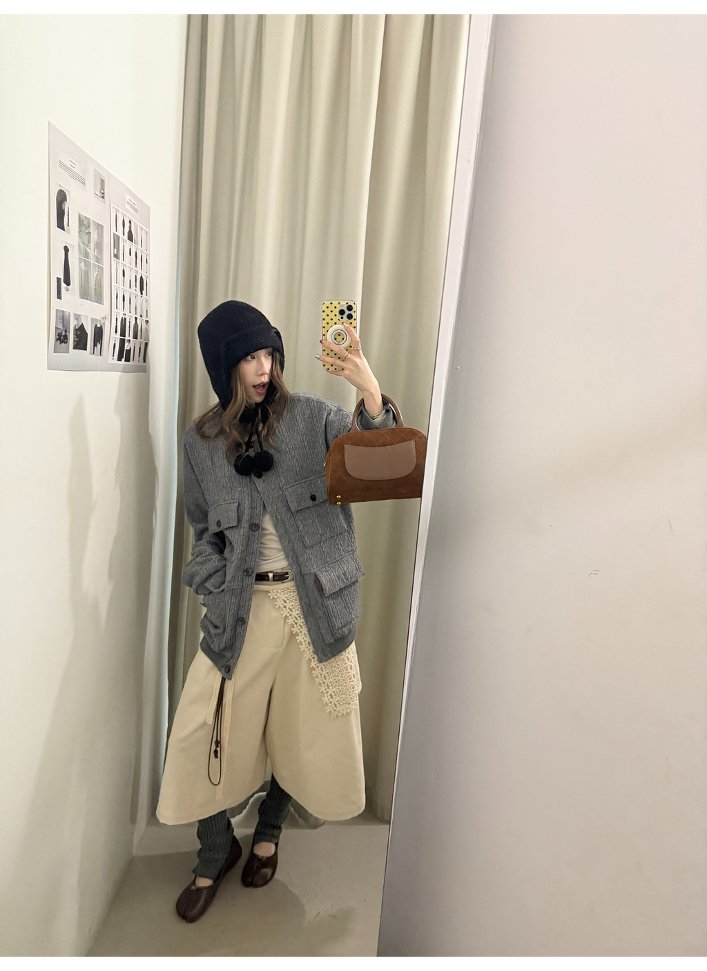 LelyMooch 起毛コットン ベージュクロップドパンツ  LEM255