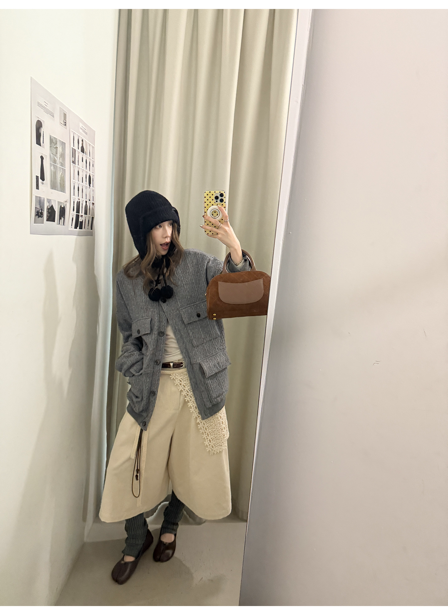 LelyMooch 起毛コットン ベージュクロップドパンツ  LEM255