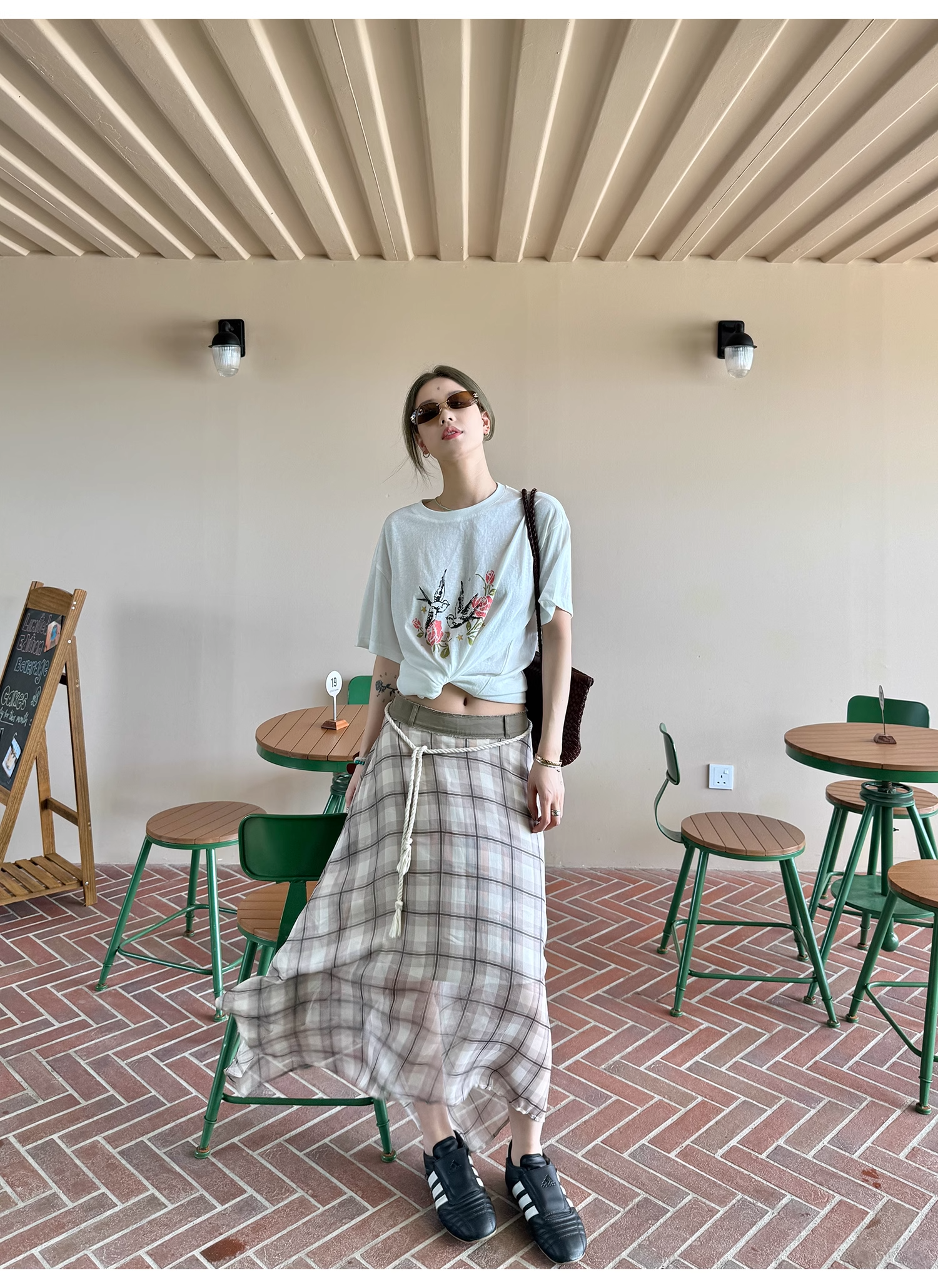 LelyMooch  エレガントフレンチ シフォンチェックスカート  LEM096