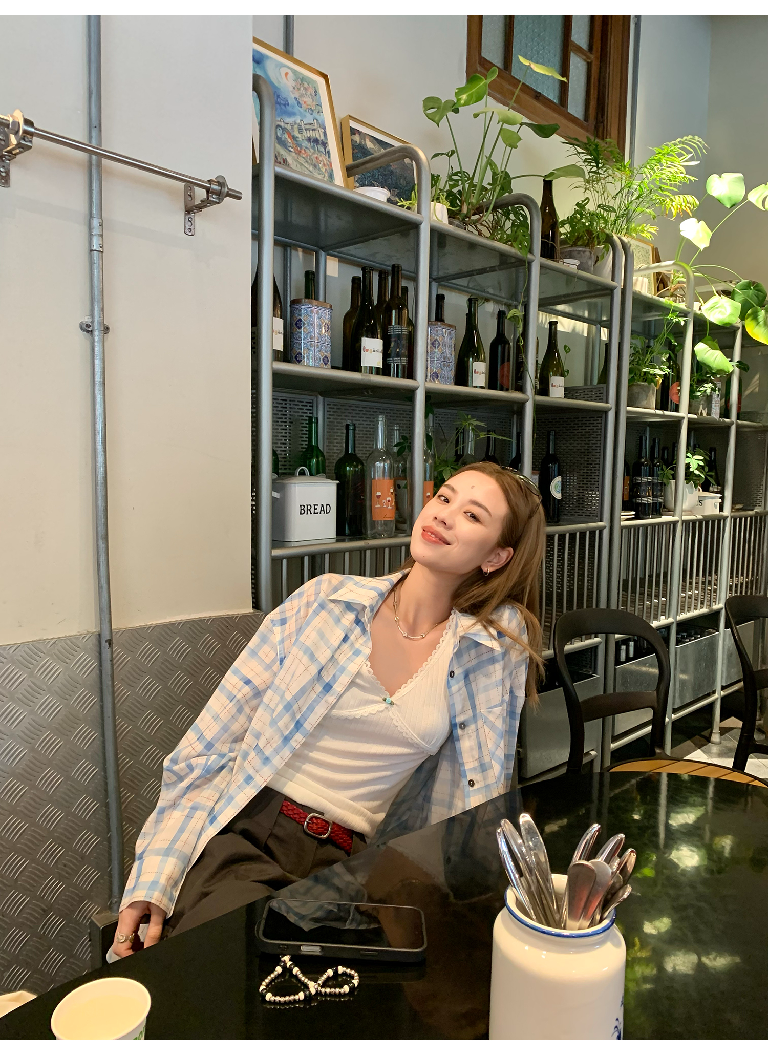 LelyMooch  爽やかチェック リラックス長袖UVシャツ  LEM155