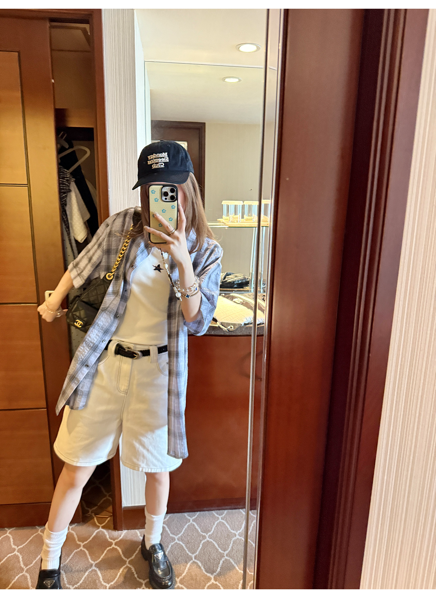 LelyMooch パープル格子柄・軽量半袖シャツ  LEM198