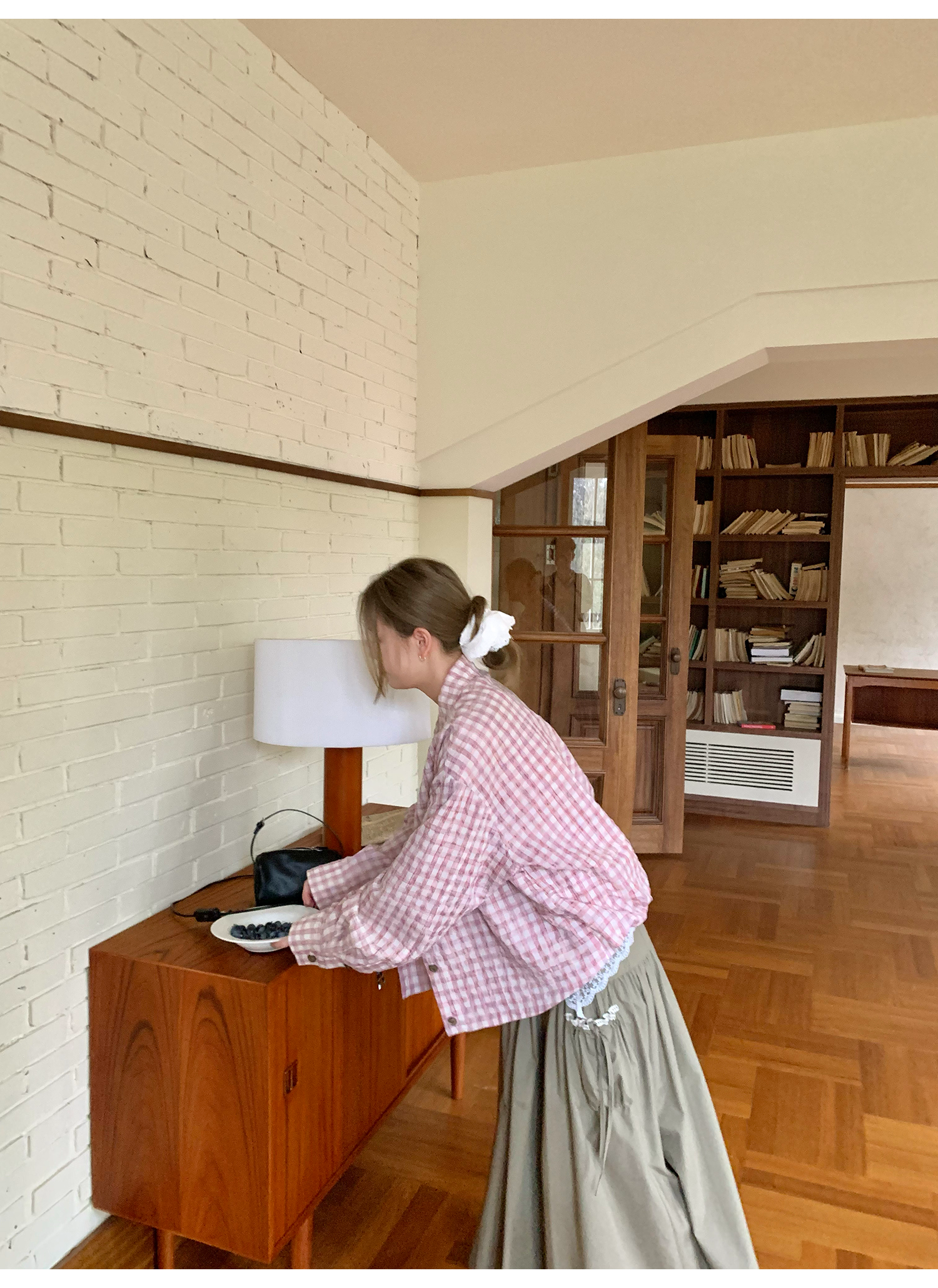 LelyMooch ピンクチェック リネン風　シャツジャケット  LEM119