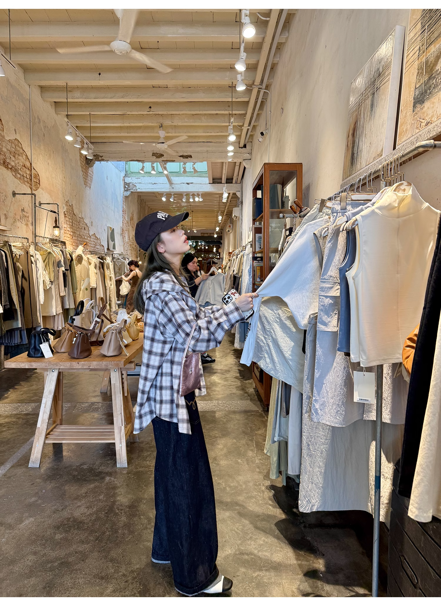 LelyMooch  フード付きミディ丈長袖チェックシャツ  LEM101