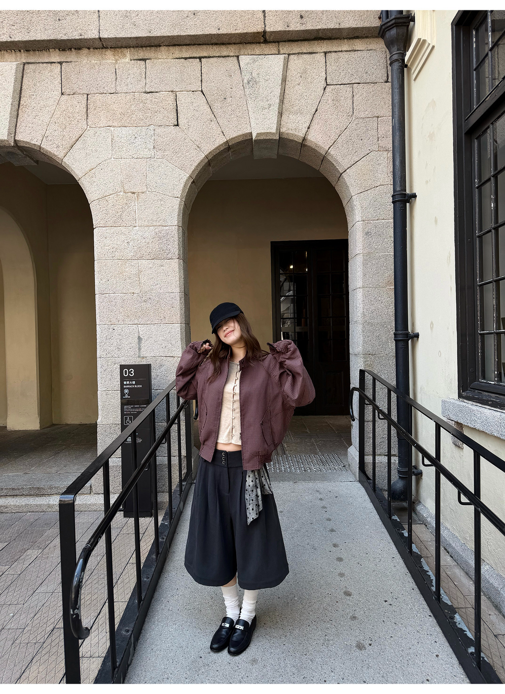 LelyMooch チェック柄スタンドカラーダブルジップブルゾン  LEM318