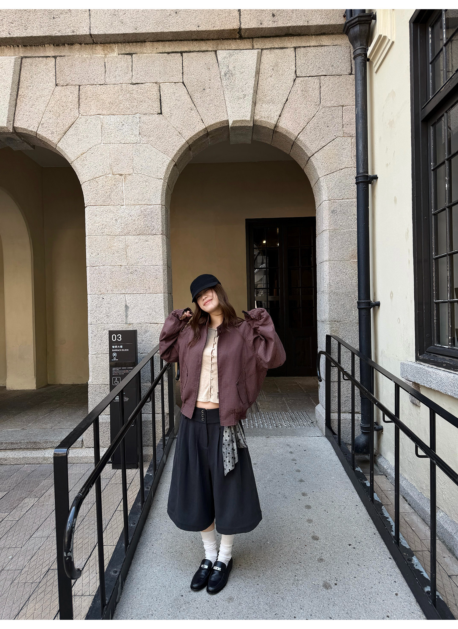 LelyMooch チェック柄スタンドカラーダブルジップブルゾン  LEM318