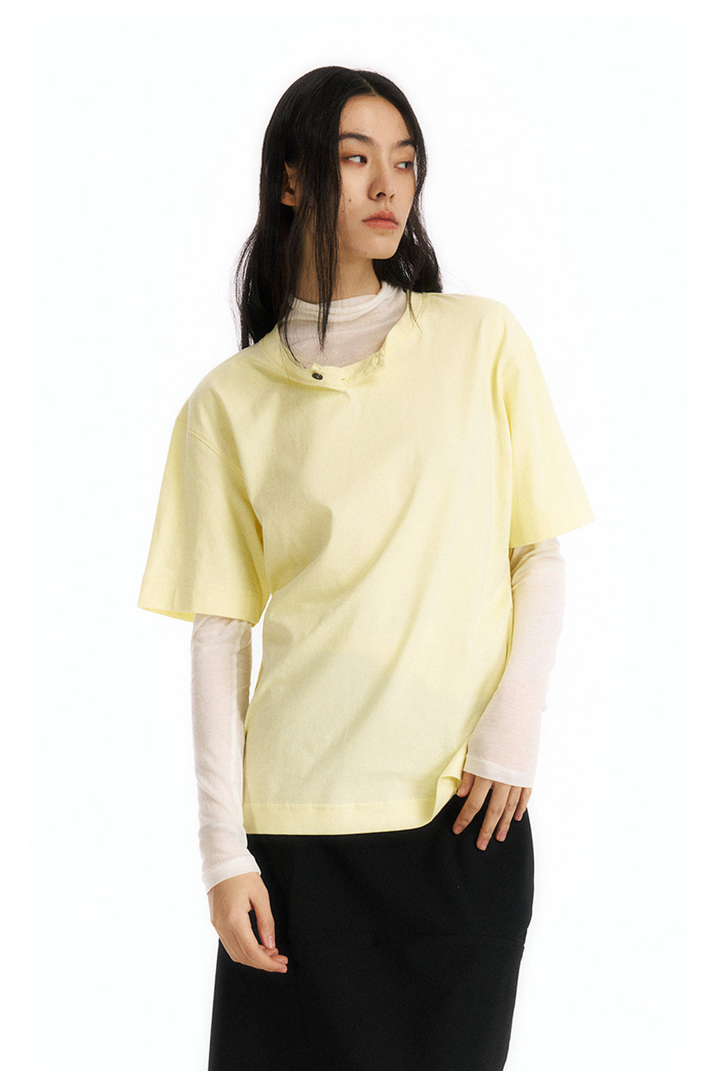 ヘンリーネック 半袖Tシャツ隠しポケット付き  LOM065
