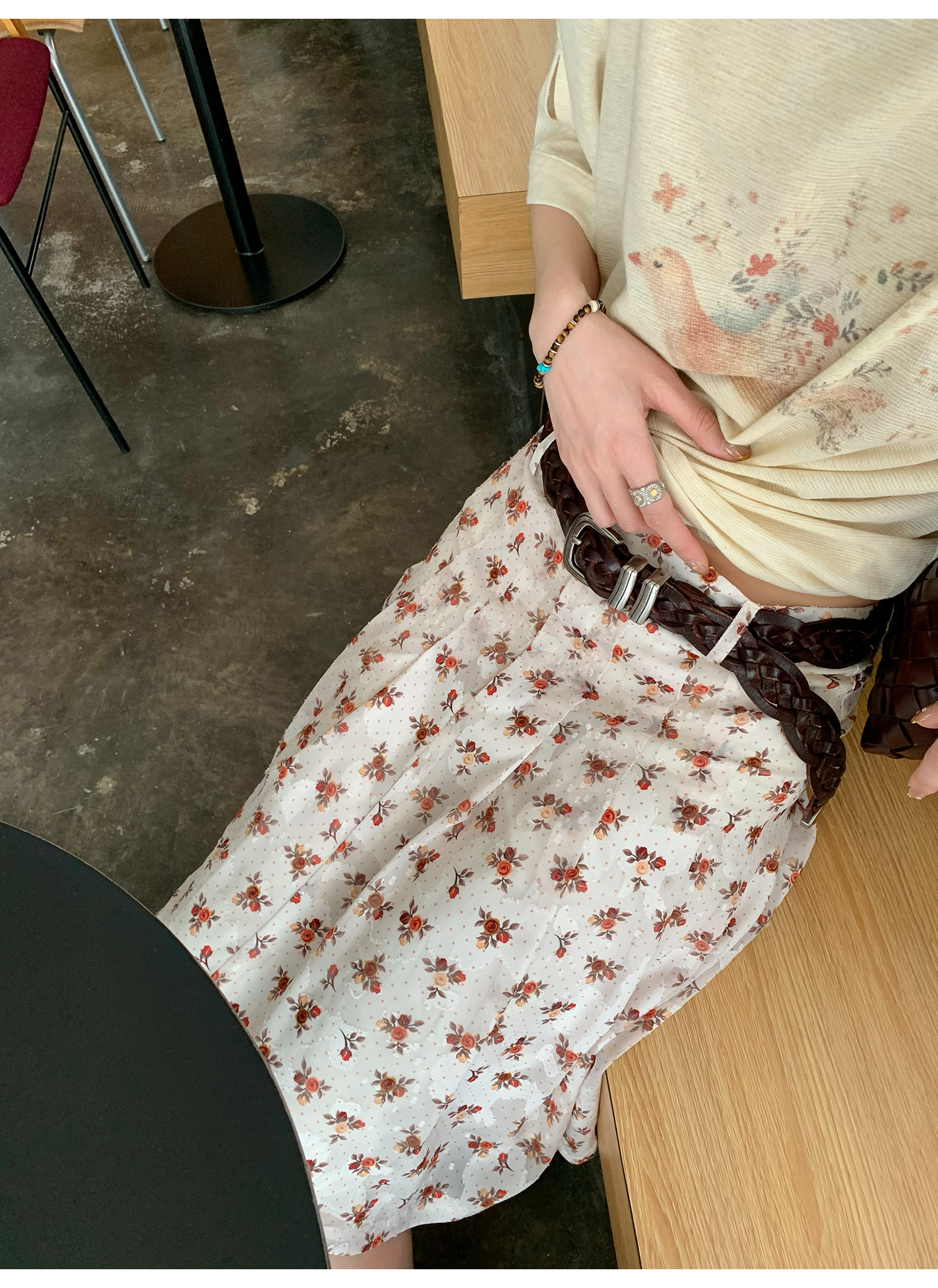 LelyMooch  レトロ小花柄プリーツシフォンスカート  LEM143