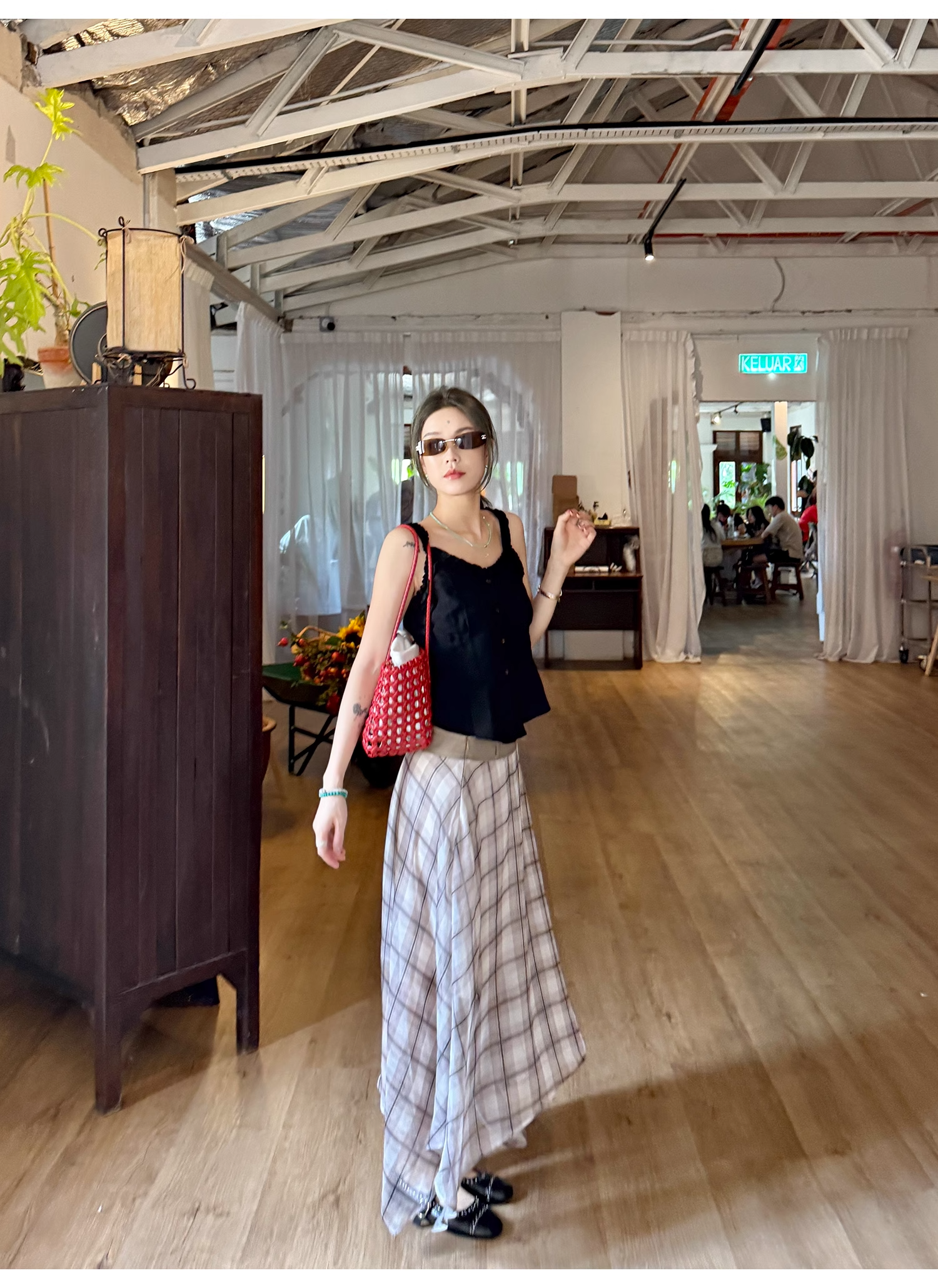 LelyMooch  エレガントフレンチ シフォンチェックスカート  LEM096