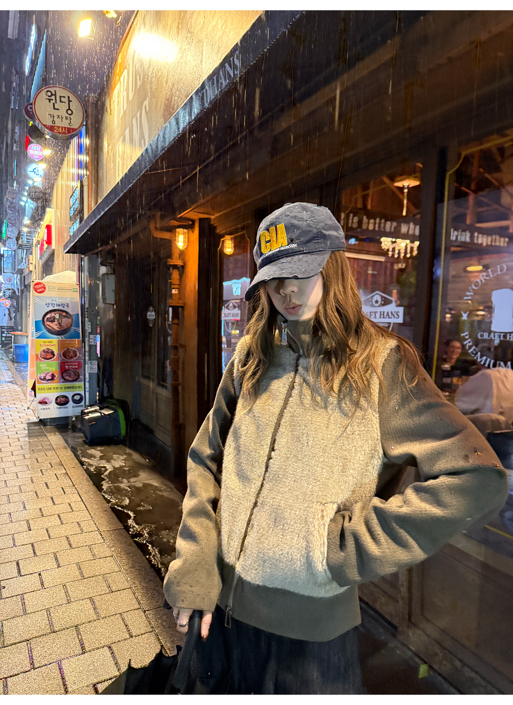 LelyMooch フェイクファー切り替え立ち襟コート  LEM252