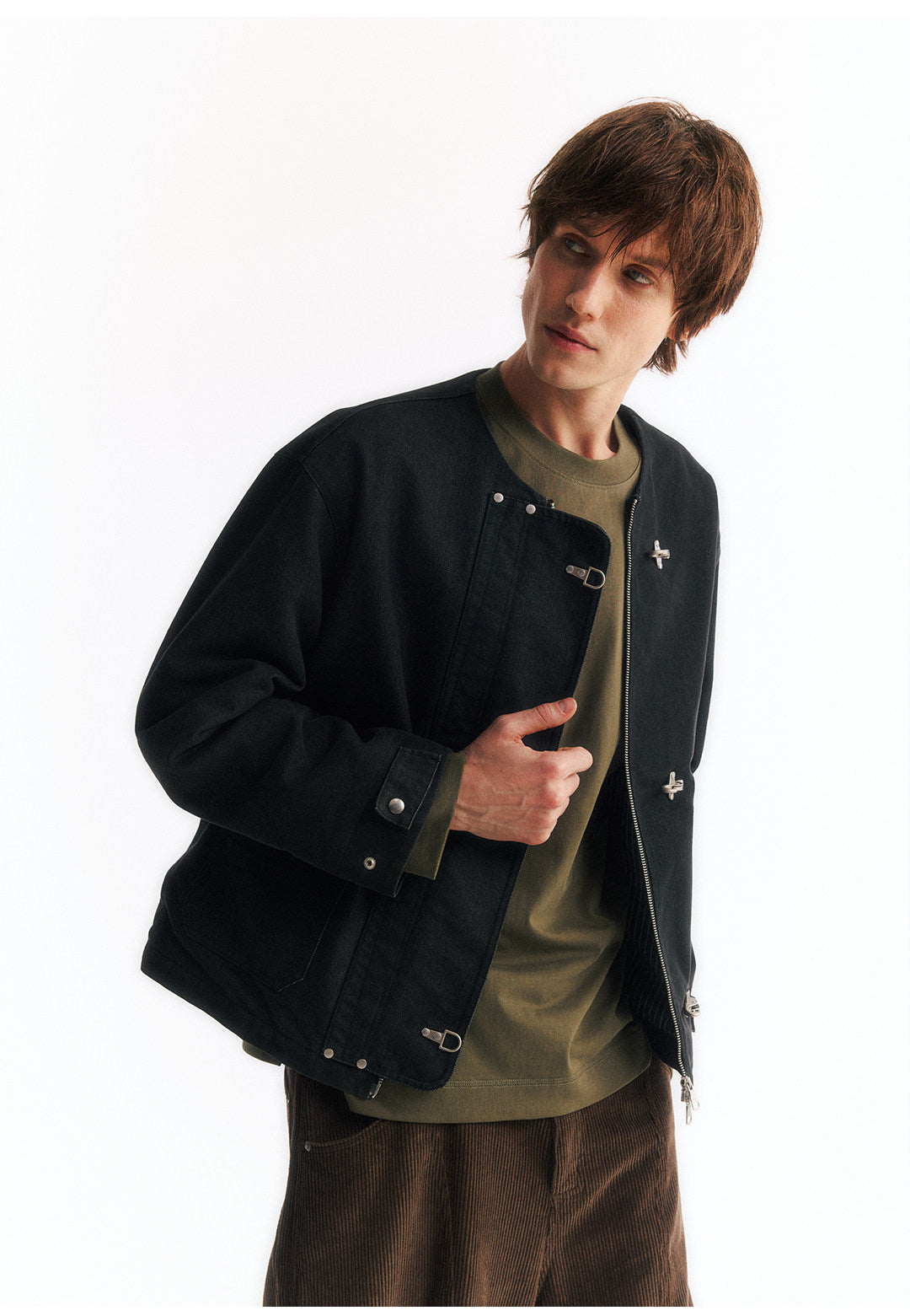 2WAYカラー フライトバックルコーデュロイショートジャケット  LOM045