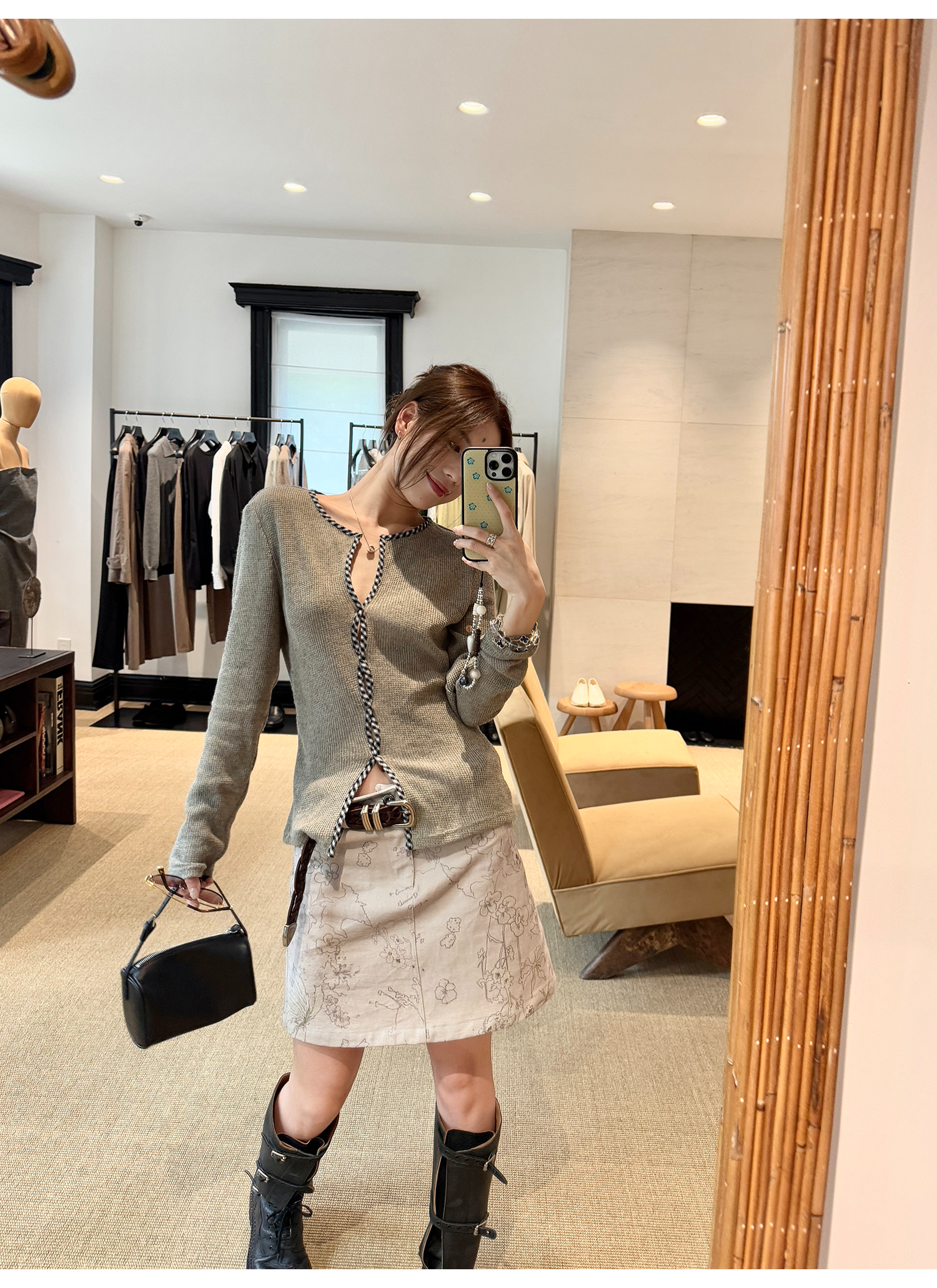 LelyMooch チェック柄ウエスト細見えニットトップス  LEM216