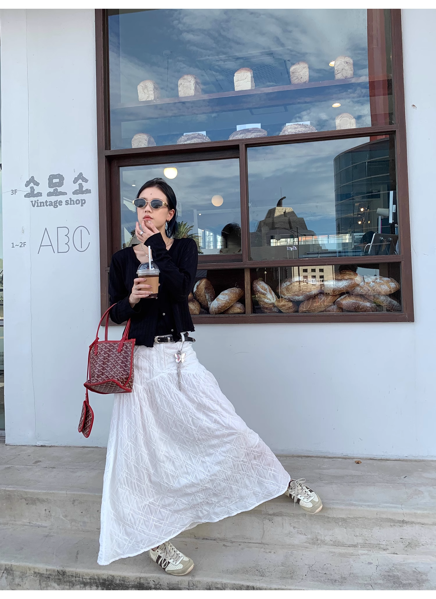 LelyMooch   立体格子柄 ホワイトスカート  LEM040