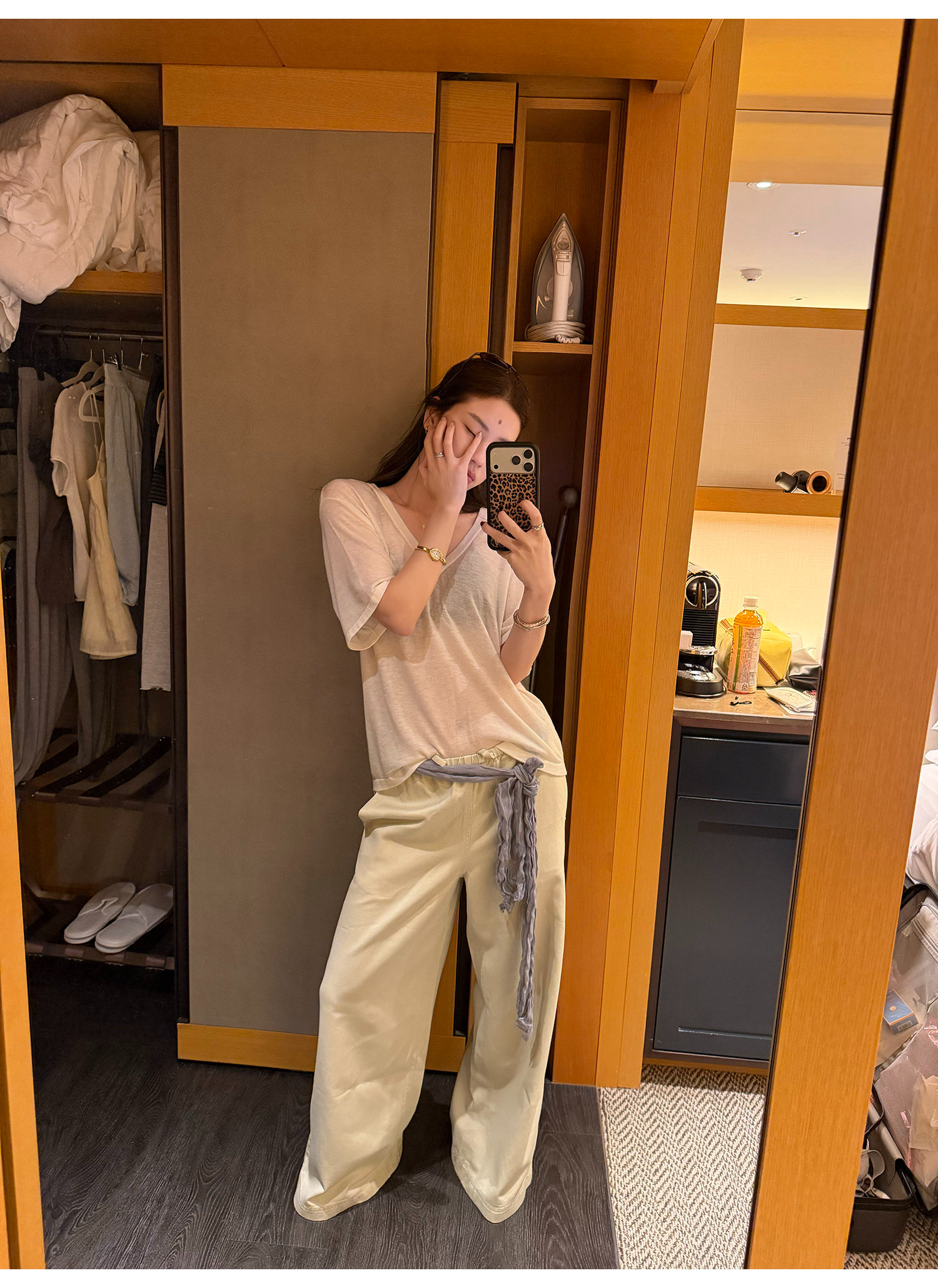 LelyMooch さらっと穿ける リネン混ワイドパンツ  LEM369