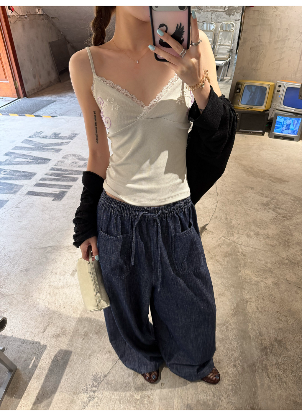 LelyMooch ウォッシュデニム ワイドイージーパンツ  LEM351