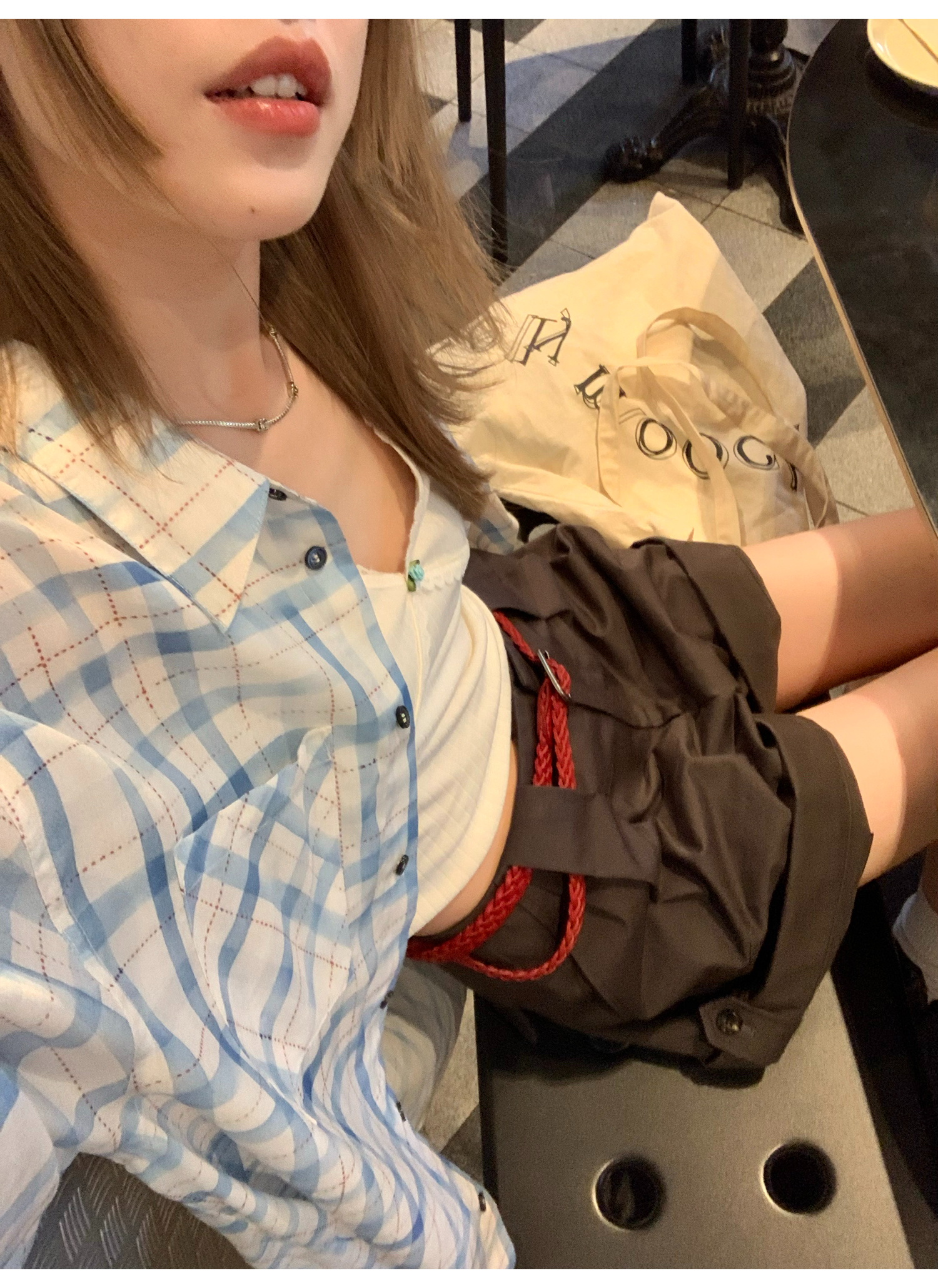 LelyMooch  爽やかチェック リラックス長袖UVシャツ  LEM155