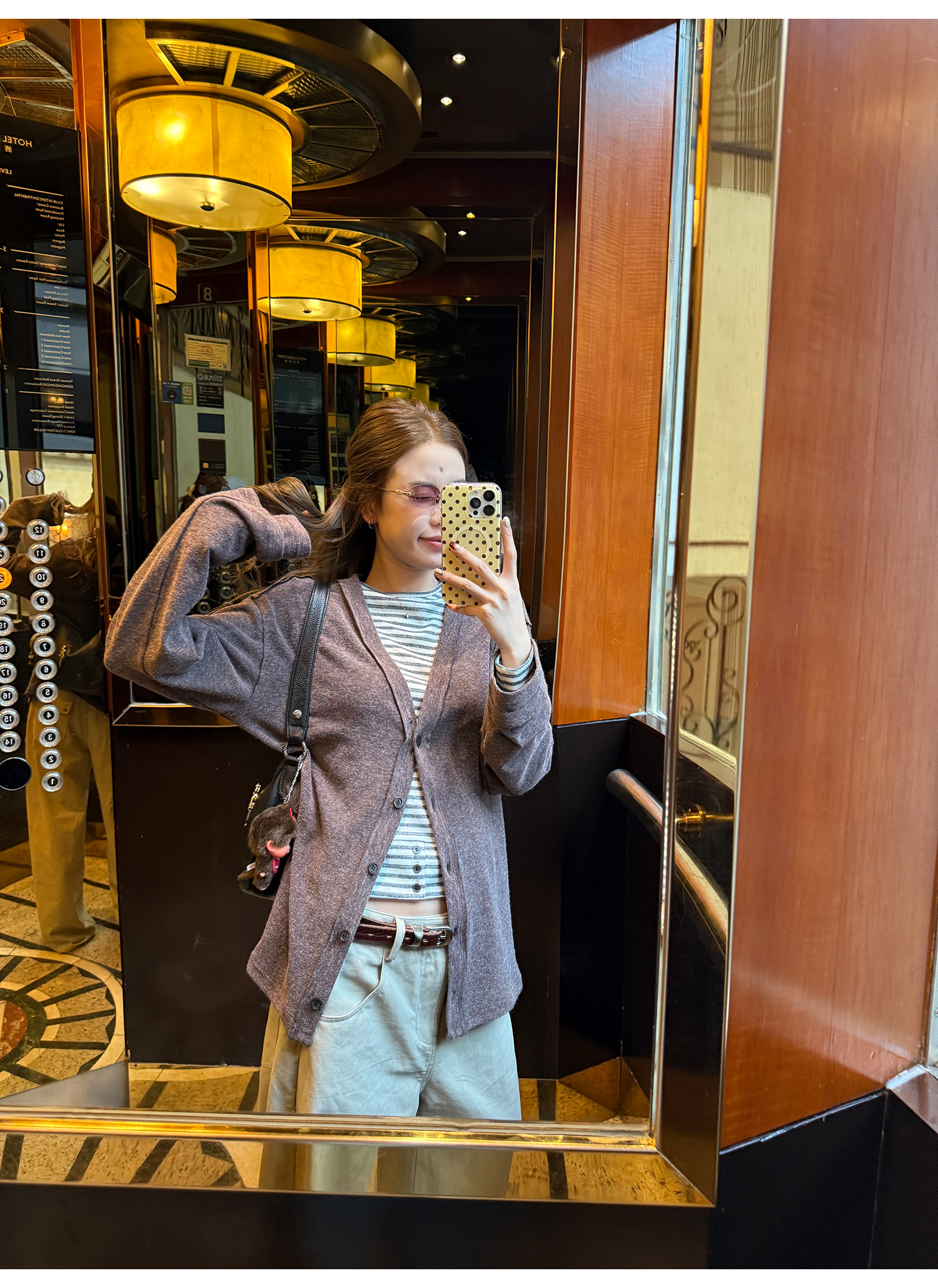 LelyMooch Vネック フェイクウールカーディガン 秋LEM234