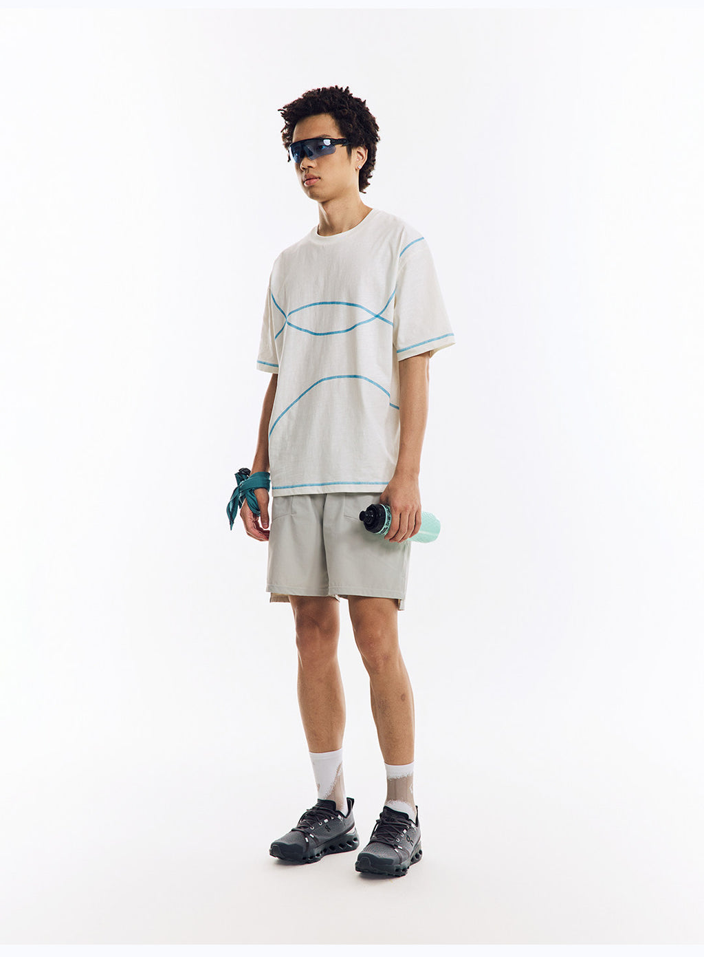 配色ライン半袖Tシャツ  LOM078
