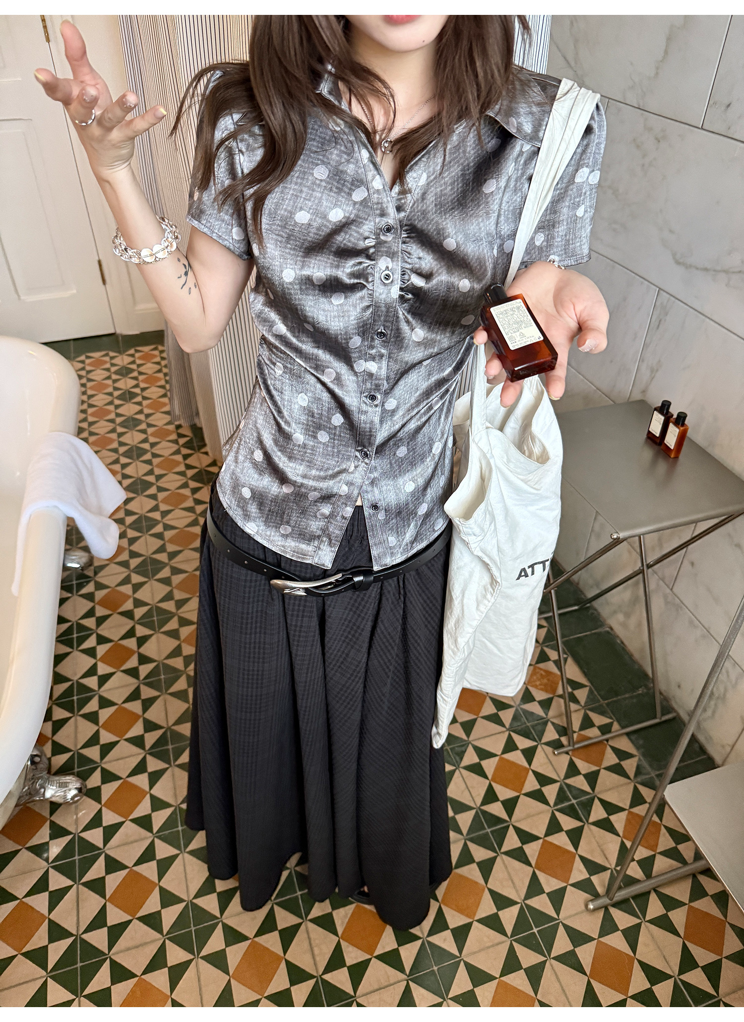 LelyMooch ふんわりチェックロングスカート  LEM208