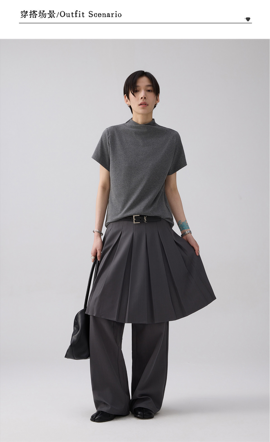 モックネックフレンチスリーブTシャツ  LOM073