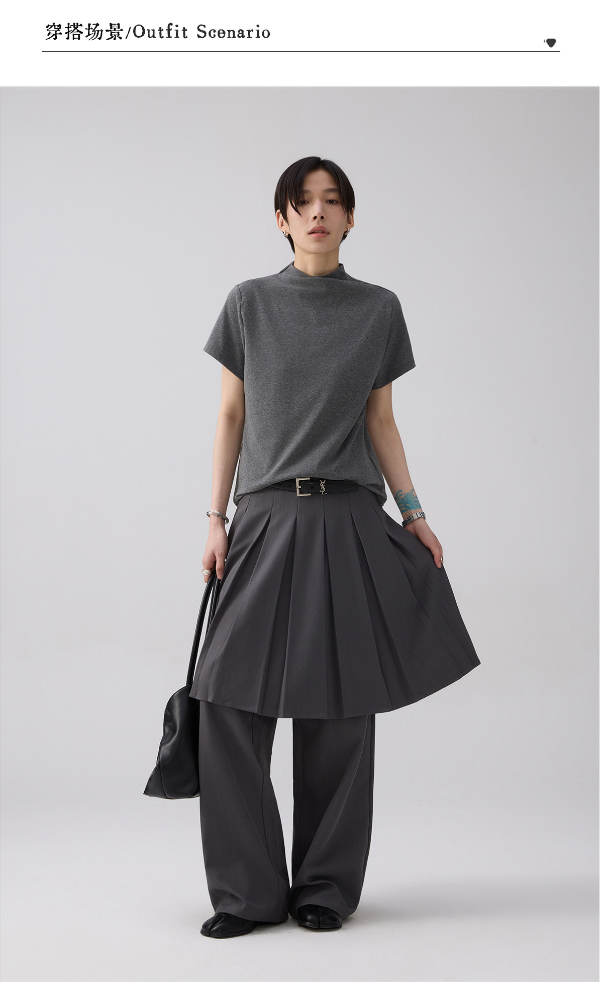 モックネックフレンチスリーブTシャツ  LOM073