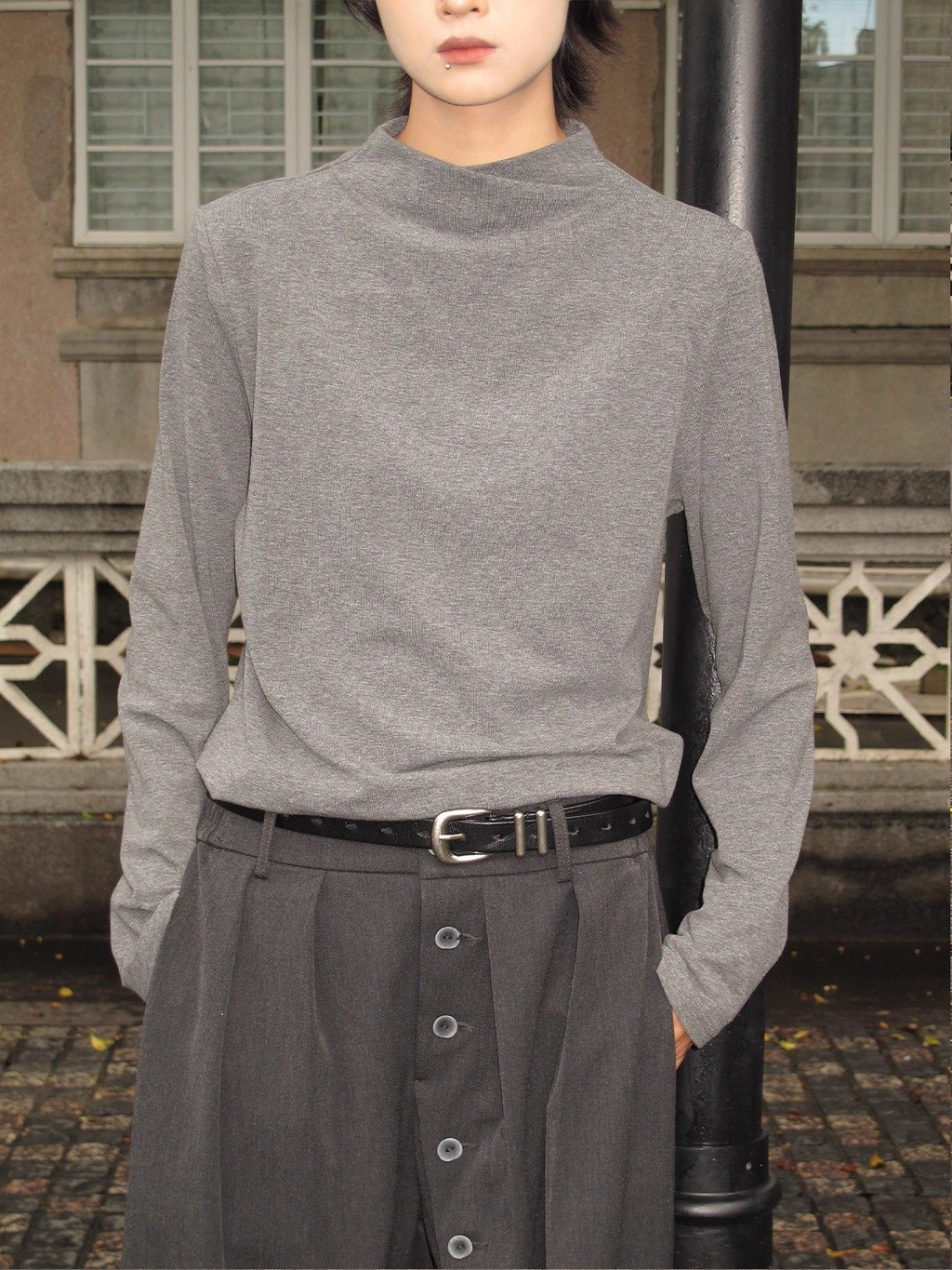 クロスモックネック ジャストショルダー 長袖カットソー  LOM038