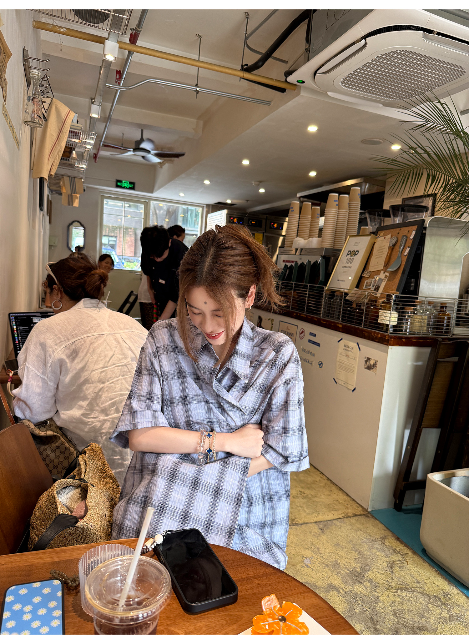 LelyMooch パープル格子柄・軽量半袖シャツ  LEM198