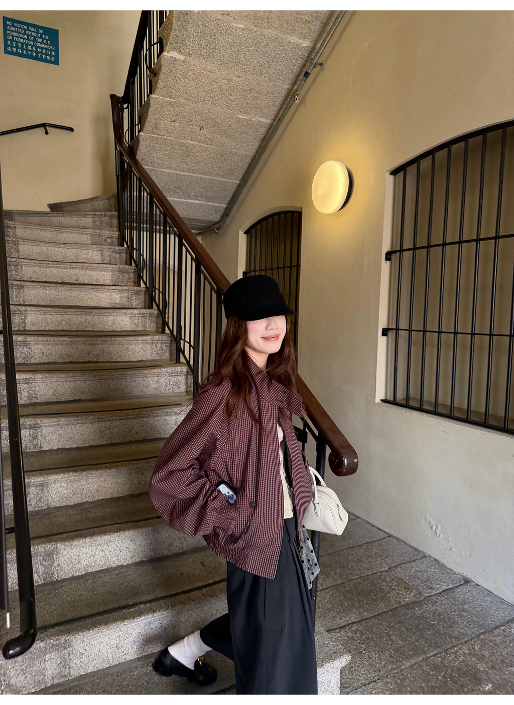 LelyMooch チェック柄スタンドカラーダブルジップブルゾン  LEM318