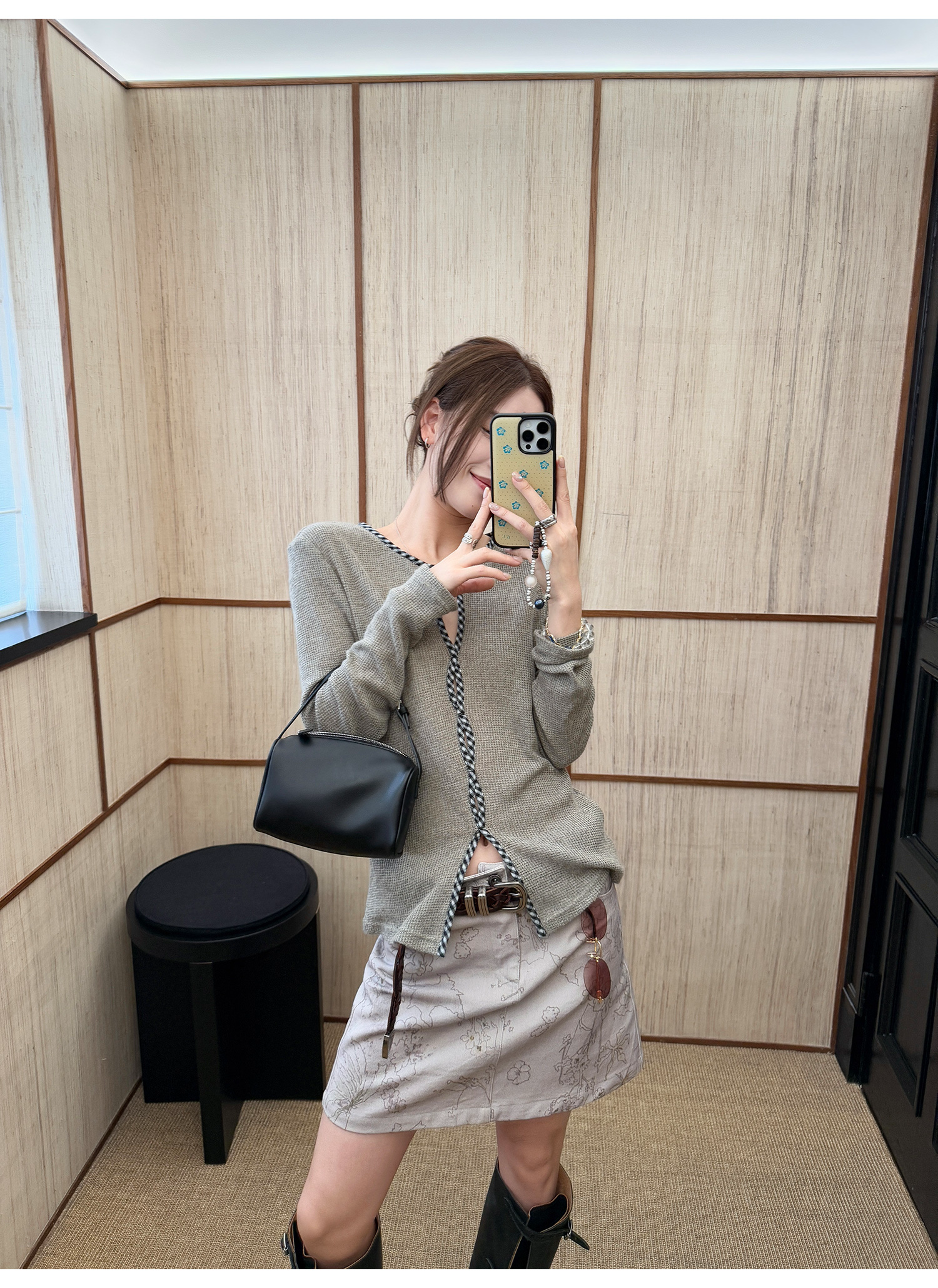 LelyMooch チェック柄ウエスト細見えニットトップス  LEM216