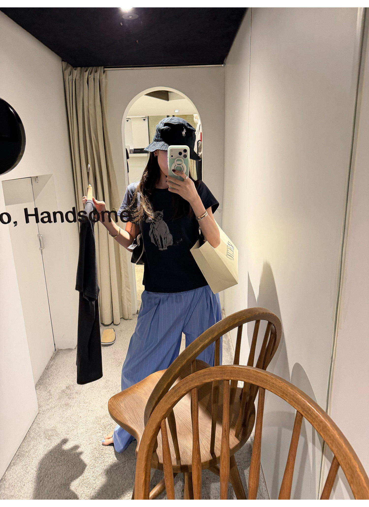 LelyMooch ヴィンテージ風キャットプリントTシャツ  LEM372