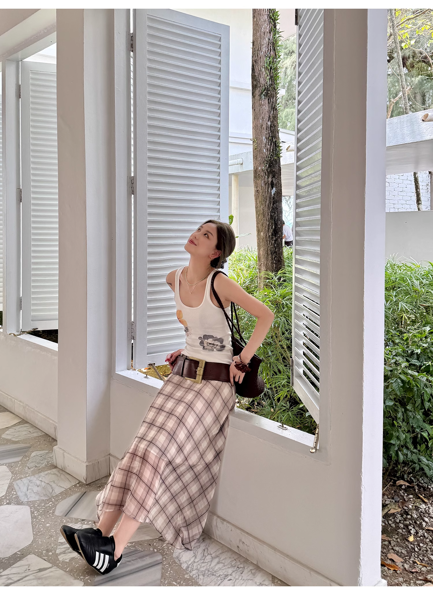 LelyMooch  エレガントフレンチ シフォンチェックスカート  LEM096