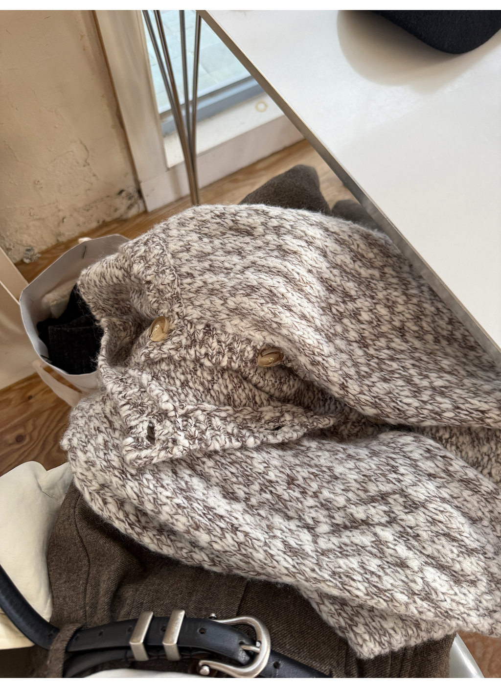 LelyMooch ウール混 ミックス編み ゆるニットカーデ  LEM313