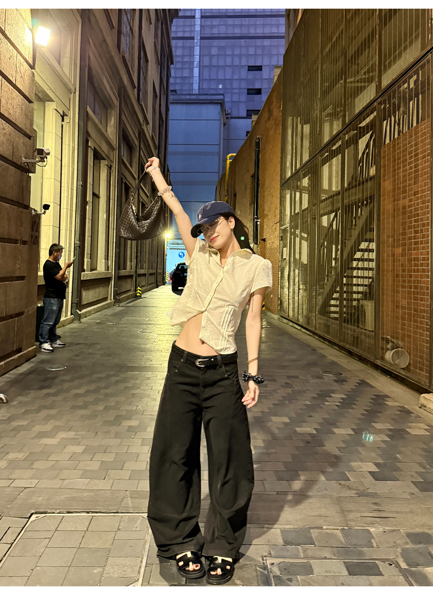 LelyMooch 古着風ブラックスタッズワイドパンツ  LEM215