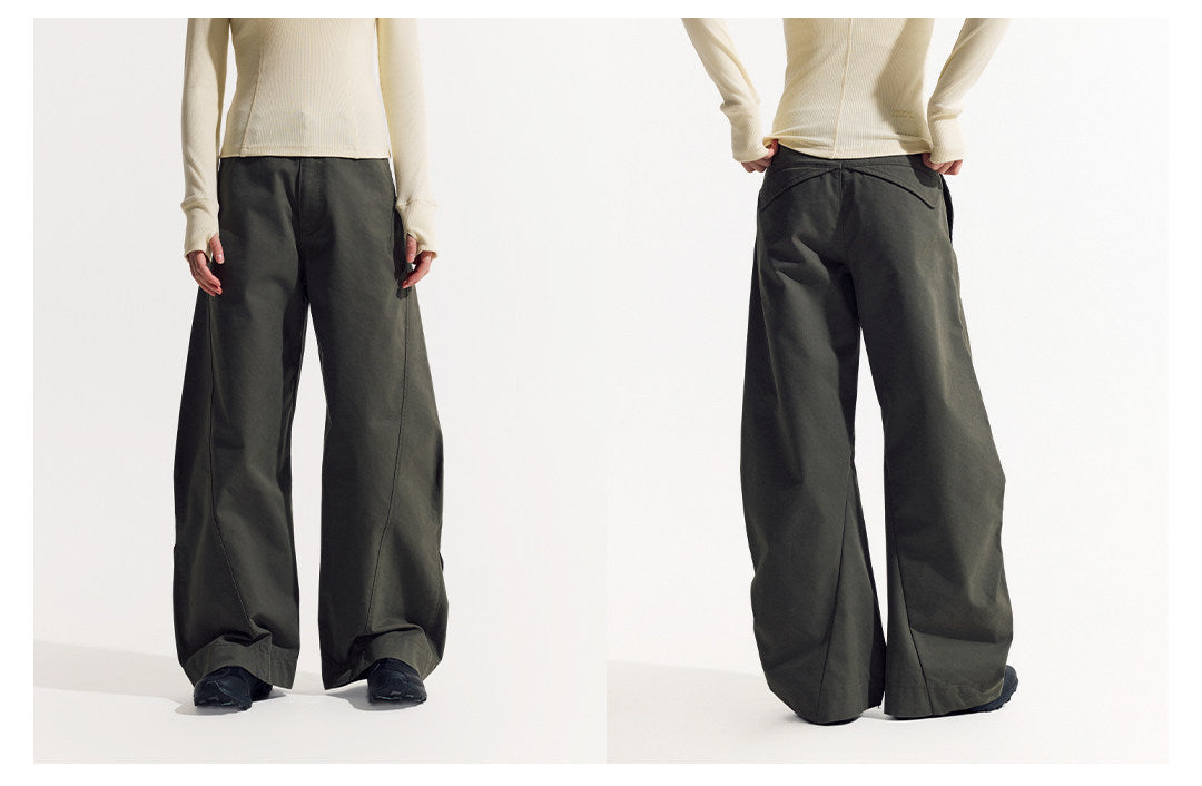 LOM030同型 軽やかな春夏素材 立体カーブワイドパンツ  LOM051