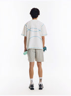 配色ライン半袖Tシャツ  LOM078