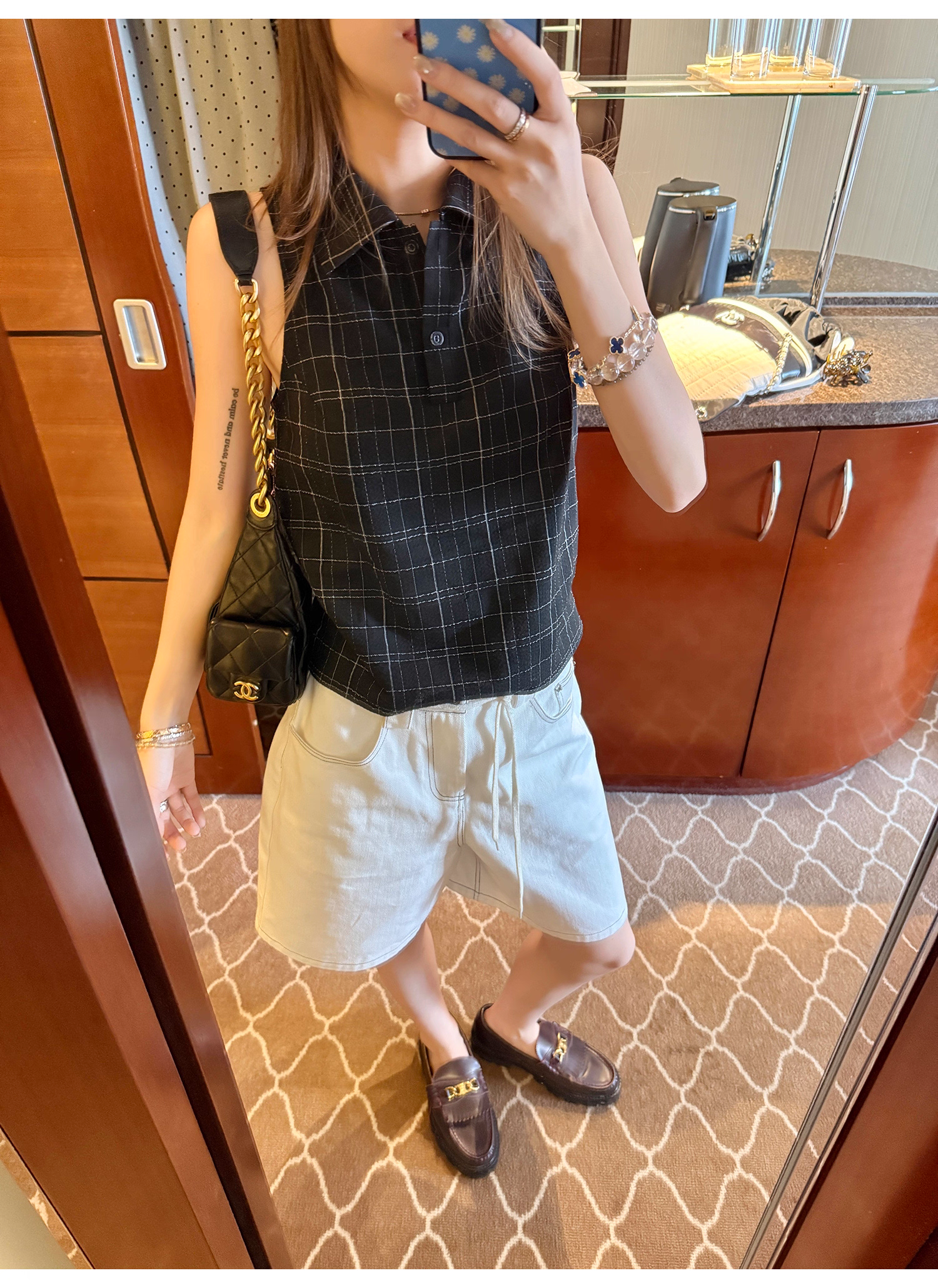 LelyMooch ノースリーブチェック柄ポロシャツ　LEM188