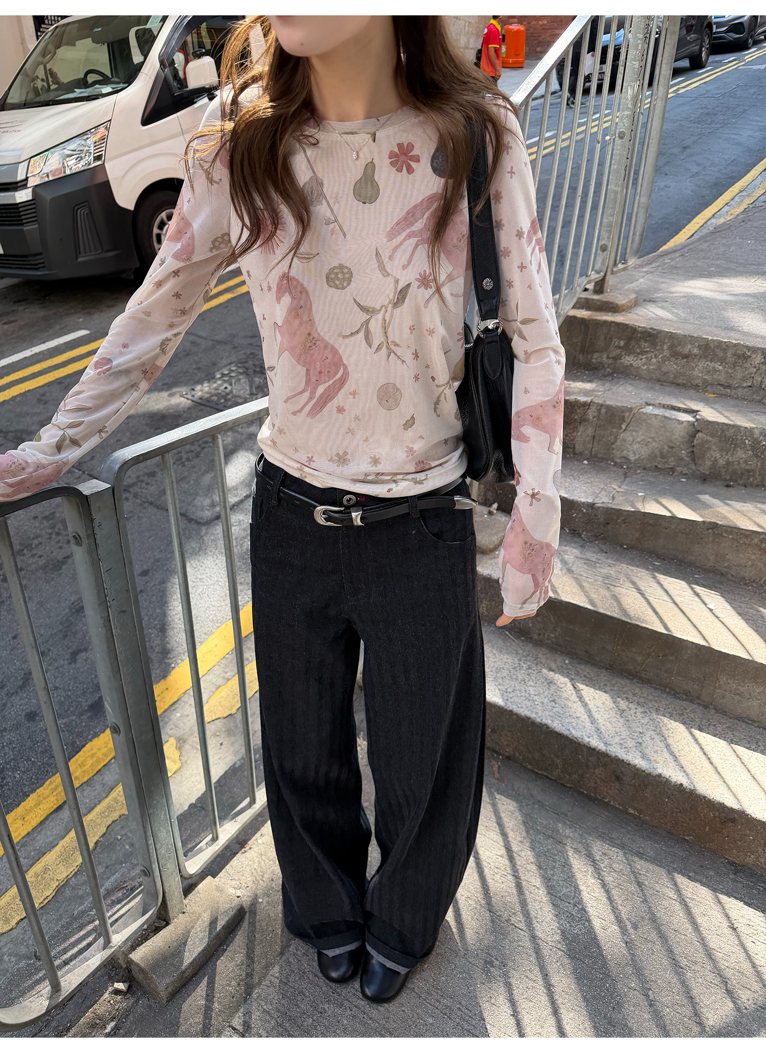 LelyMooch アート総柄シアーメッシュトップス  LEM314