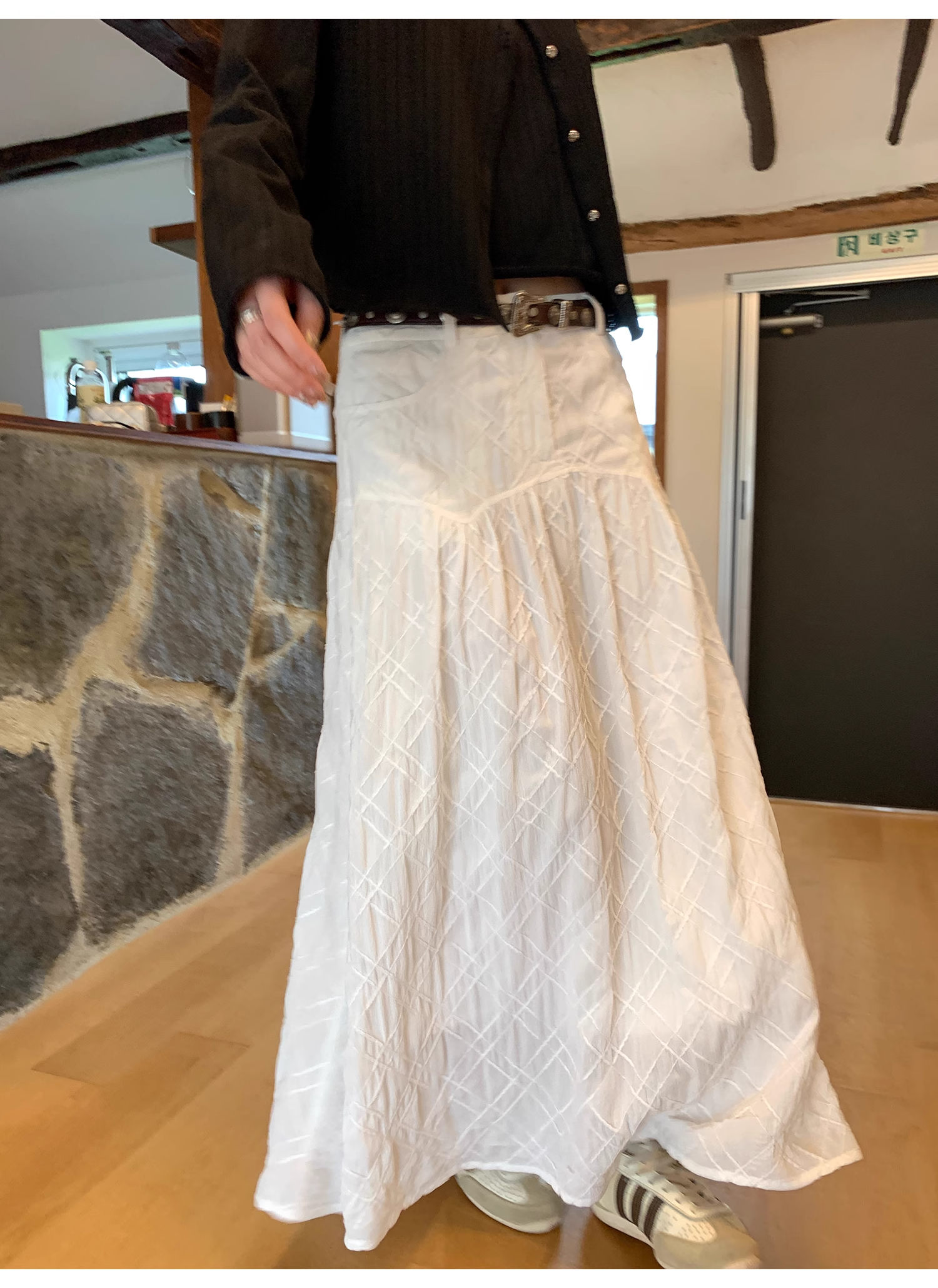 LelyMooch   立体格子柄 ホワイトスカート  LEM040