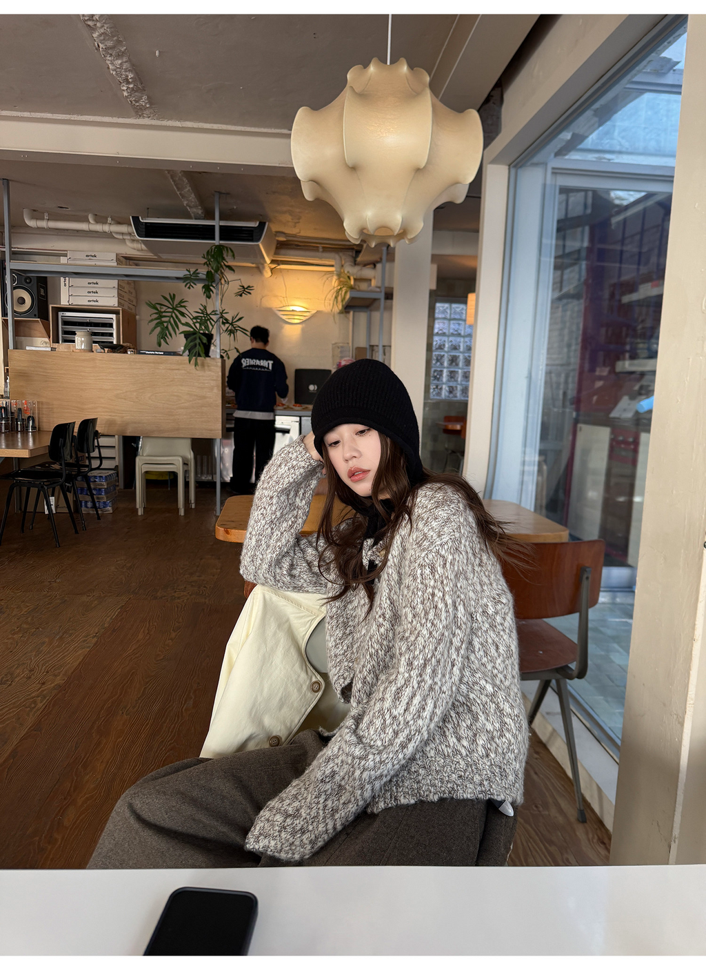 LelyMooch ウール混 ミックス編み ゆるニットカーデ  LEM313