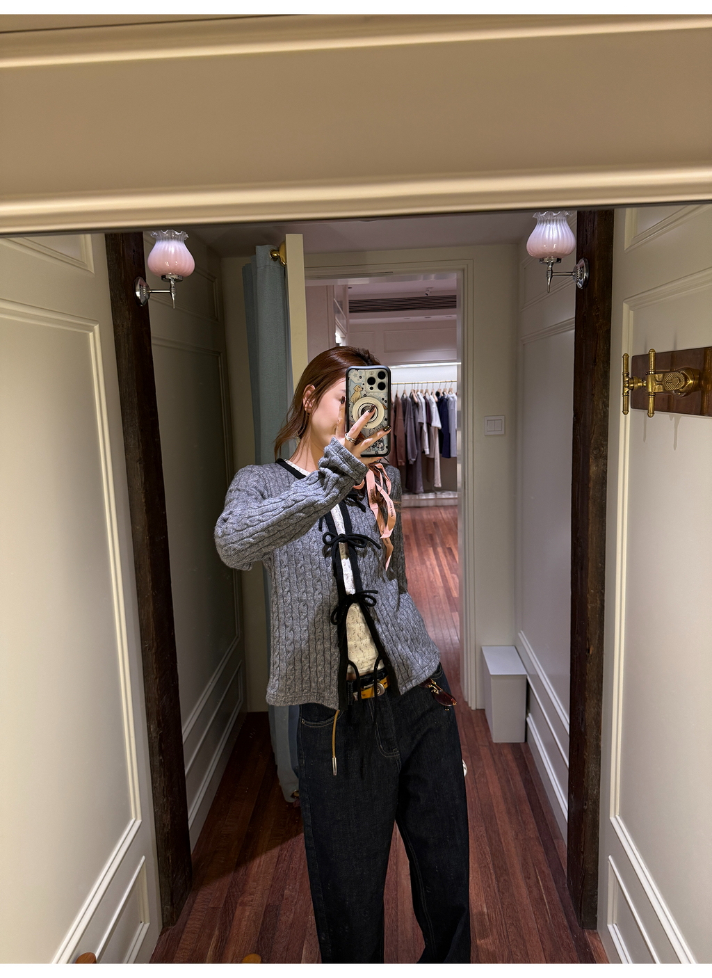 LelyMooch ケーブル調 × 配色リボン ニットトップス LEM276