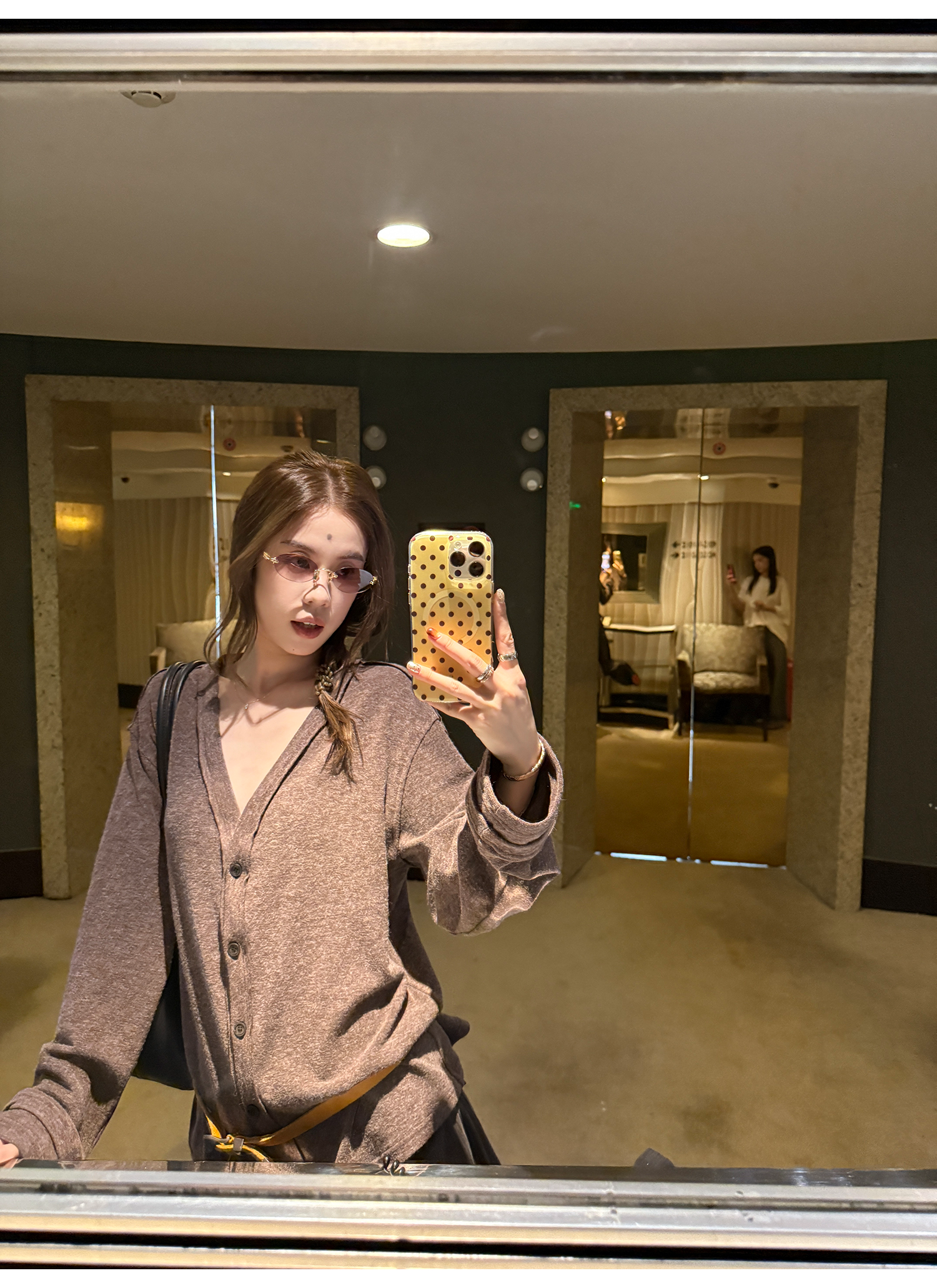 LelyMooch Vネック フェイクウールカーディガン 秋LEM234