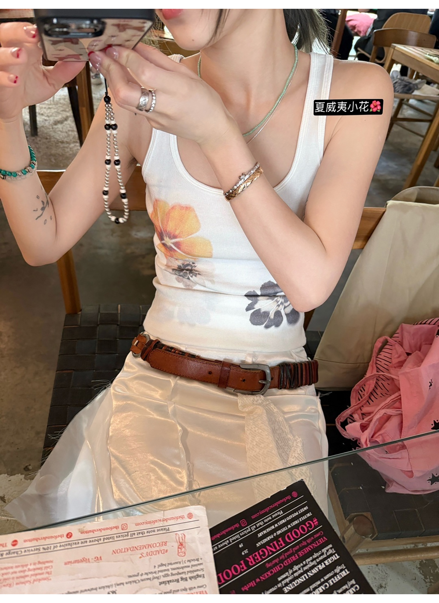 LelyMooch  水彩花柄プリントのリブベスト  LEM095