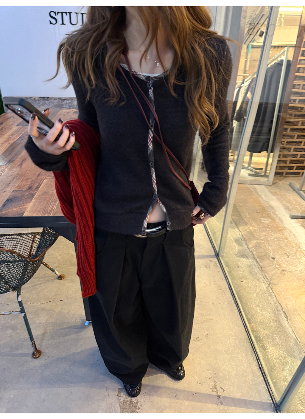 LelyMooch チェック柄パイピング ニット  LEM293