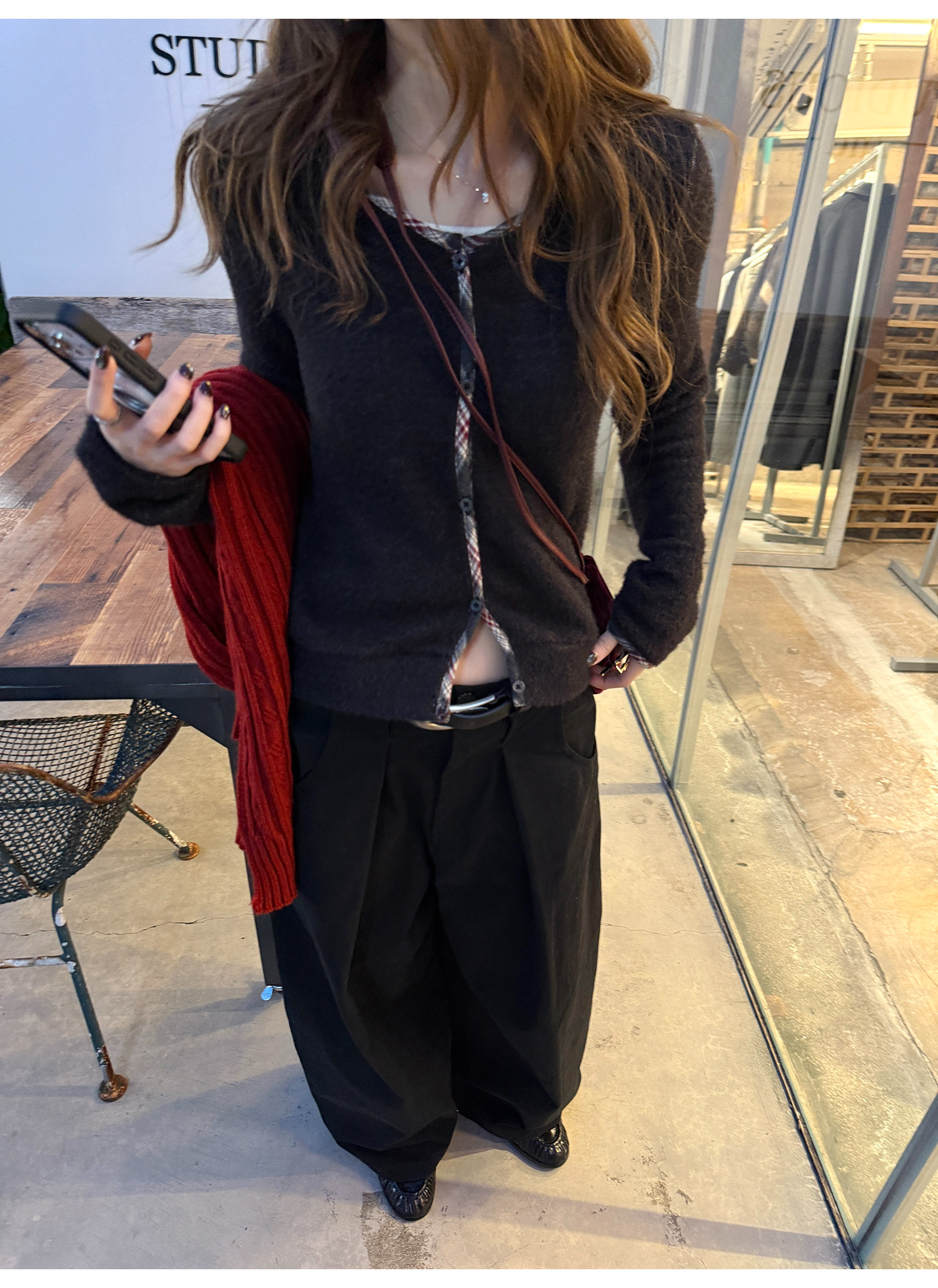 LelyMooch チェック柄パイピング ニット  LEM293