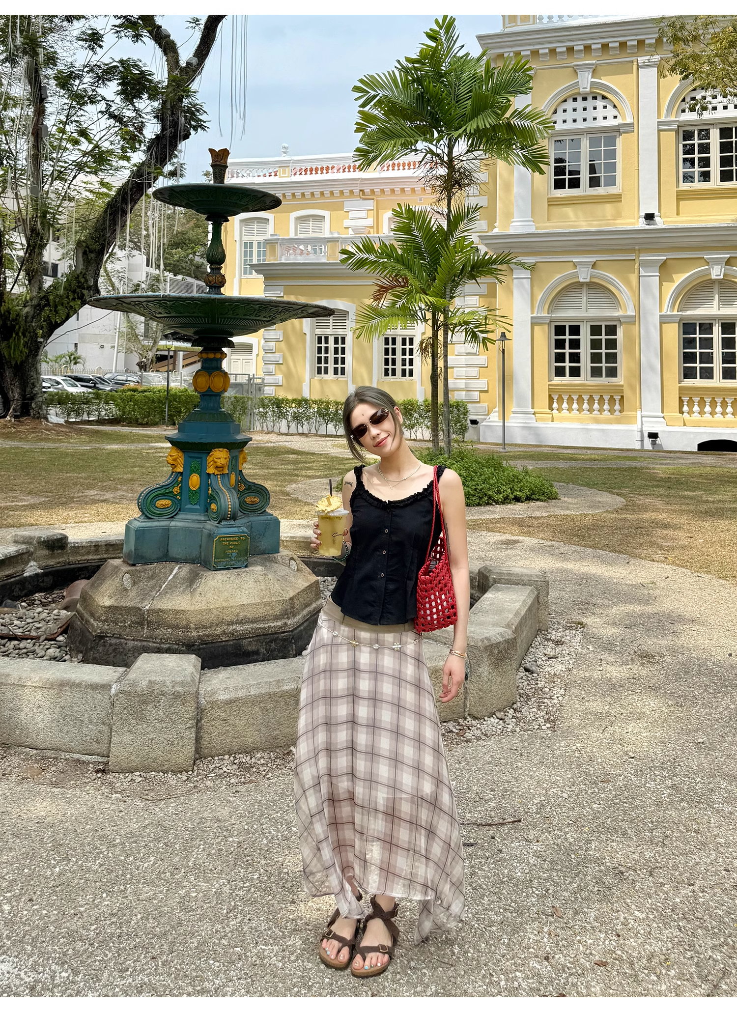 LelyMooch  エレガントフレンチ シフォンチェックスカート  LEM096