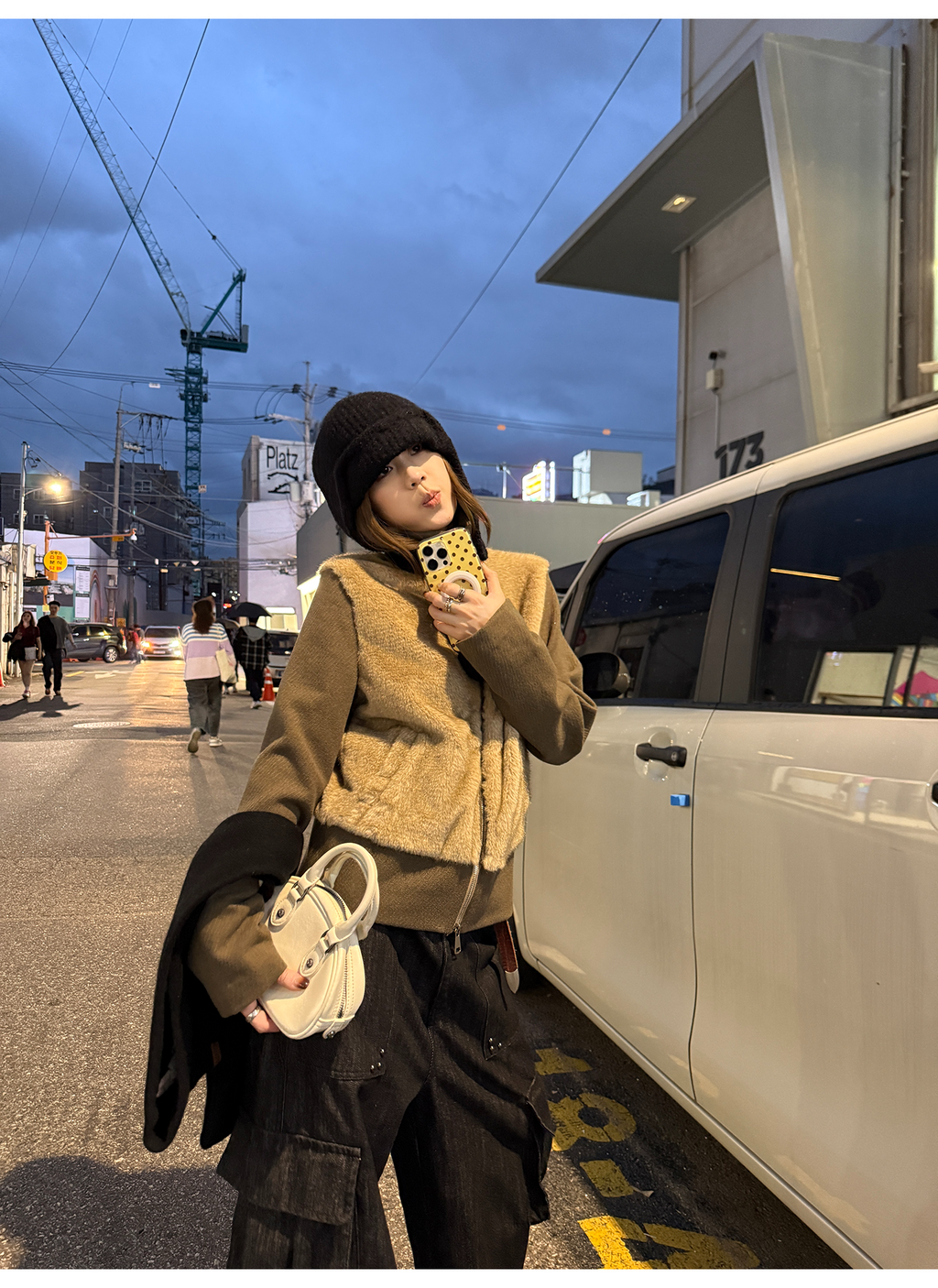 LelyMooch フェイクファー切り替え立ち襟コート  LEM252