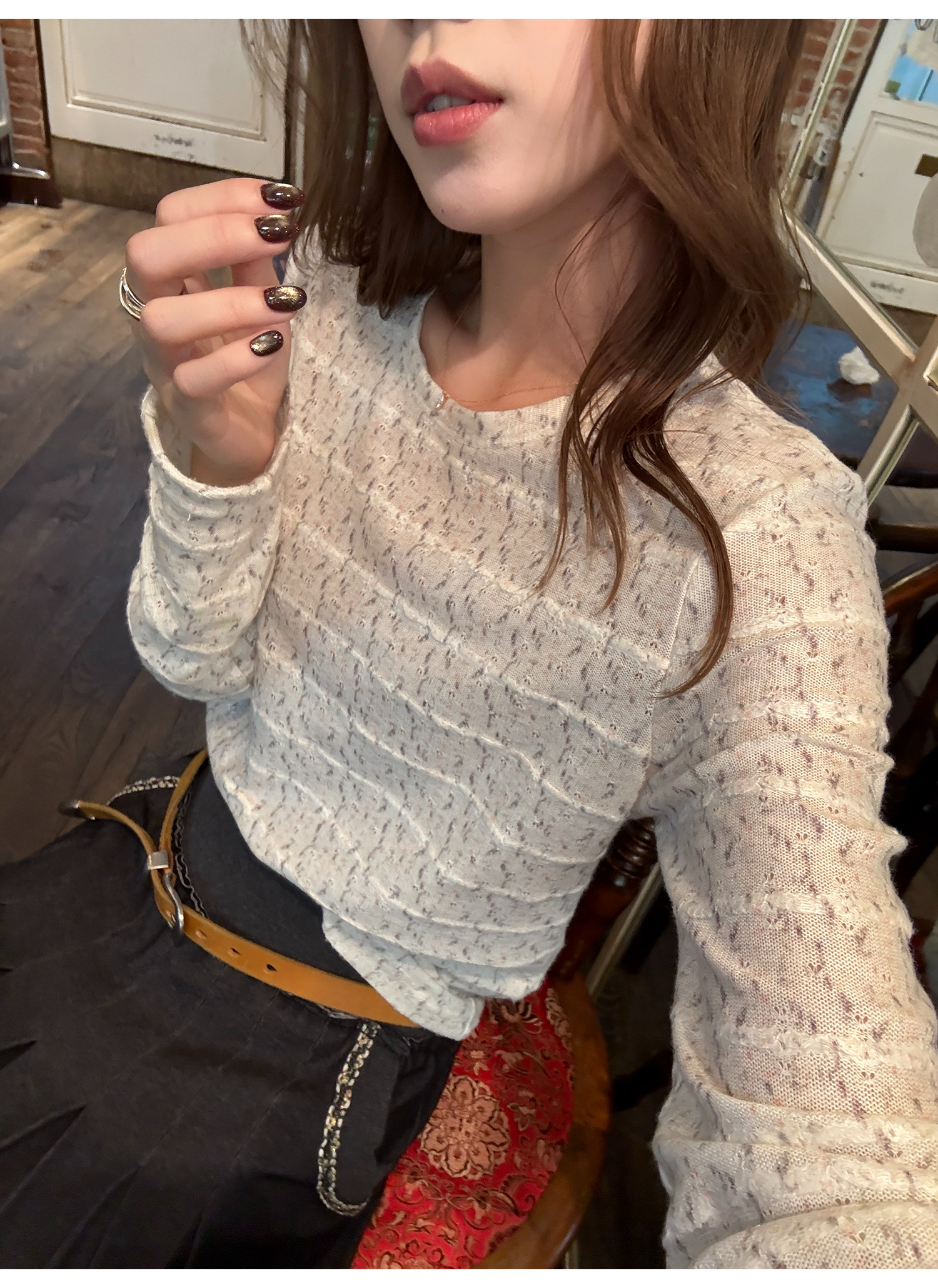 LelyMooch レースタッチ クルーネックトップス  LEM272