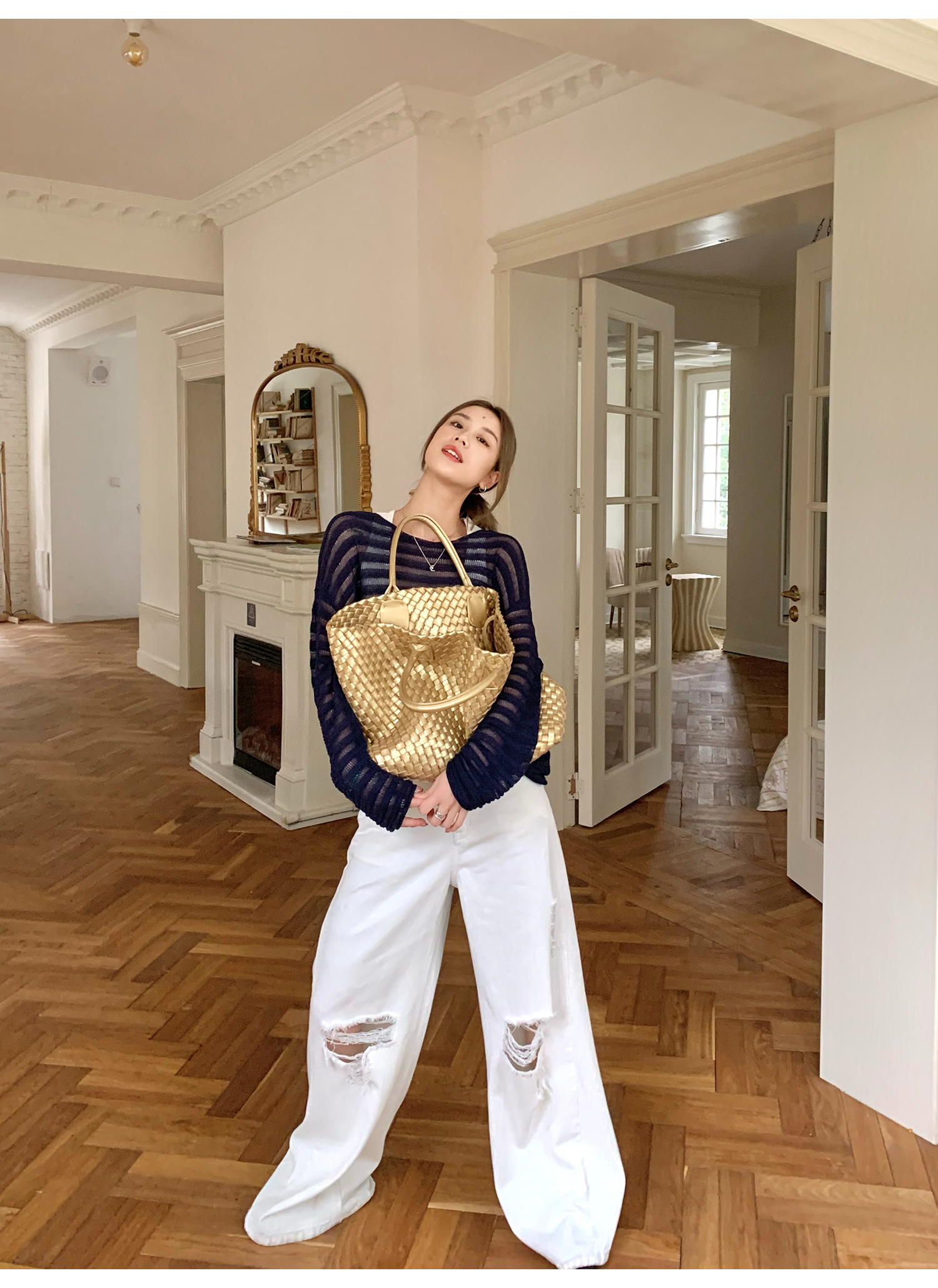 LelyMooch  ホワイト ワイドパンツ（ダメージ加工） LEM116